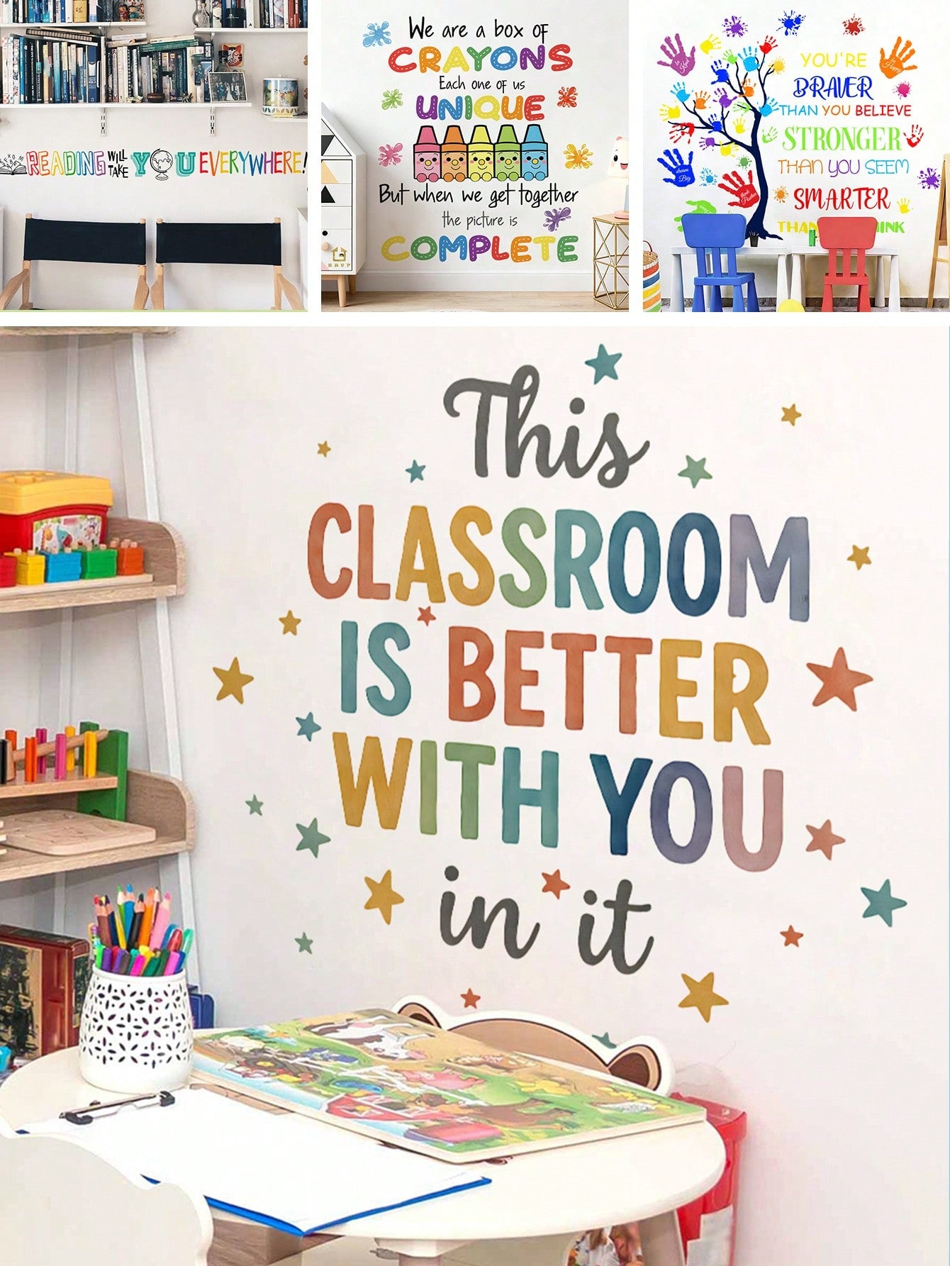 1/2 Sheets Back To School Classroom Wall Decals Kids Room Decor Self Adhesive Inspirational Quote Sticker Wall Art For Kindergarten Home School Decor