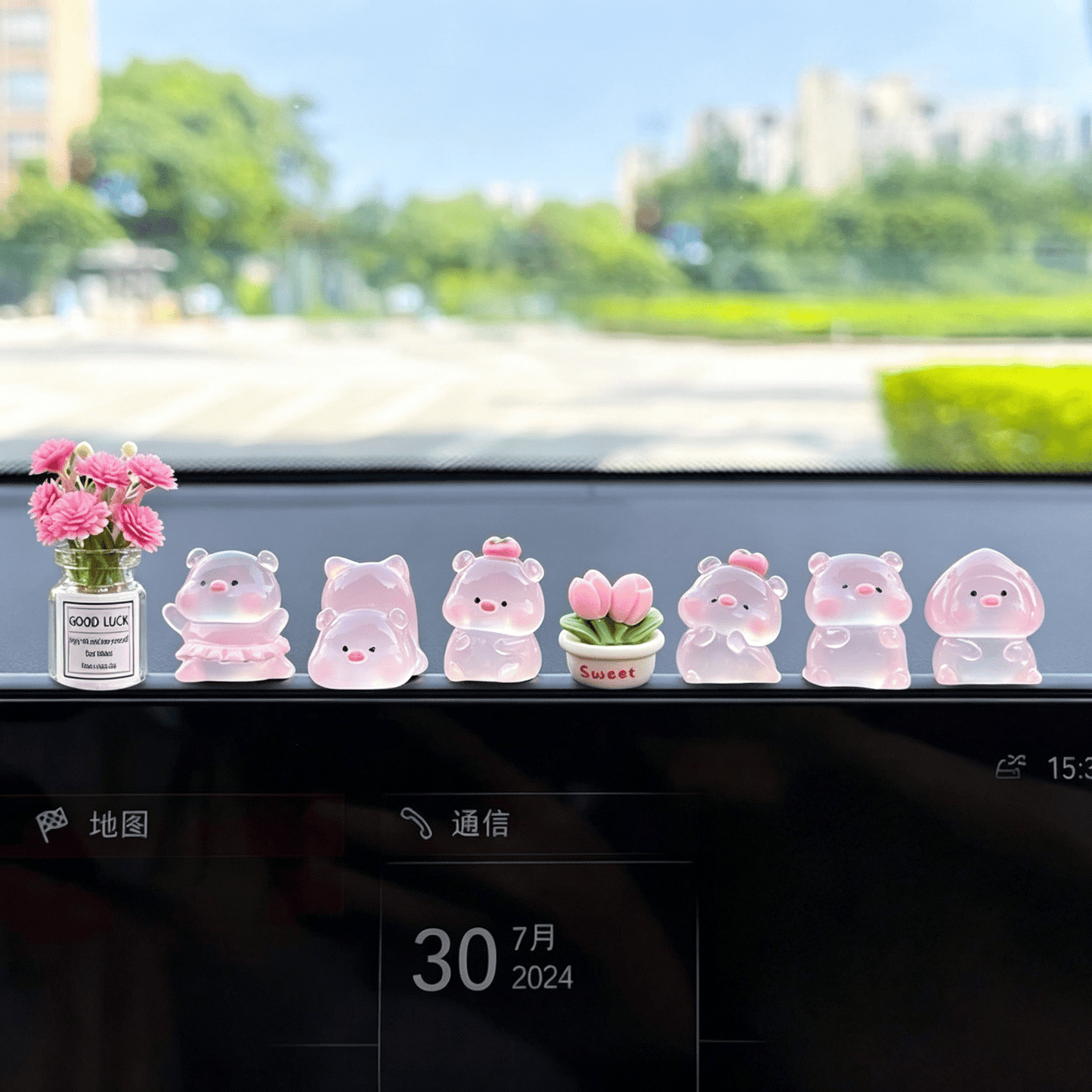 1/6/7/8pcs Cute Pig Car Decor, Adorable Cartoon Animal Resin Figurines, Stress Relief Healing Style, Dashboard, Rearview Mirror, Desktop Ornaments, Pink Women's Car Accessories, Garden Pot Decor, Holi