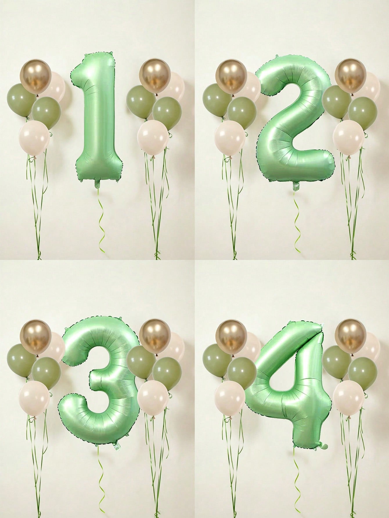 11pcs 40-Inch Number Balloon Set, Large Green 0-9 Number Foil Balloons, Avocado Green, Sand White, Metallic Gold Latex Balloons, Suitable For Birthday Party, Baby Shower, Anniversary, Home Party Decor