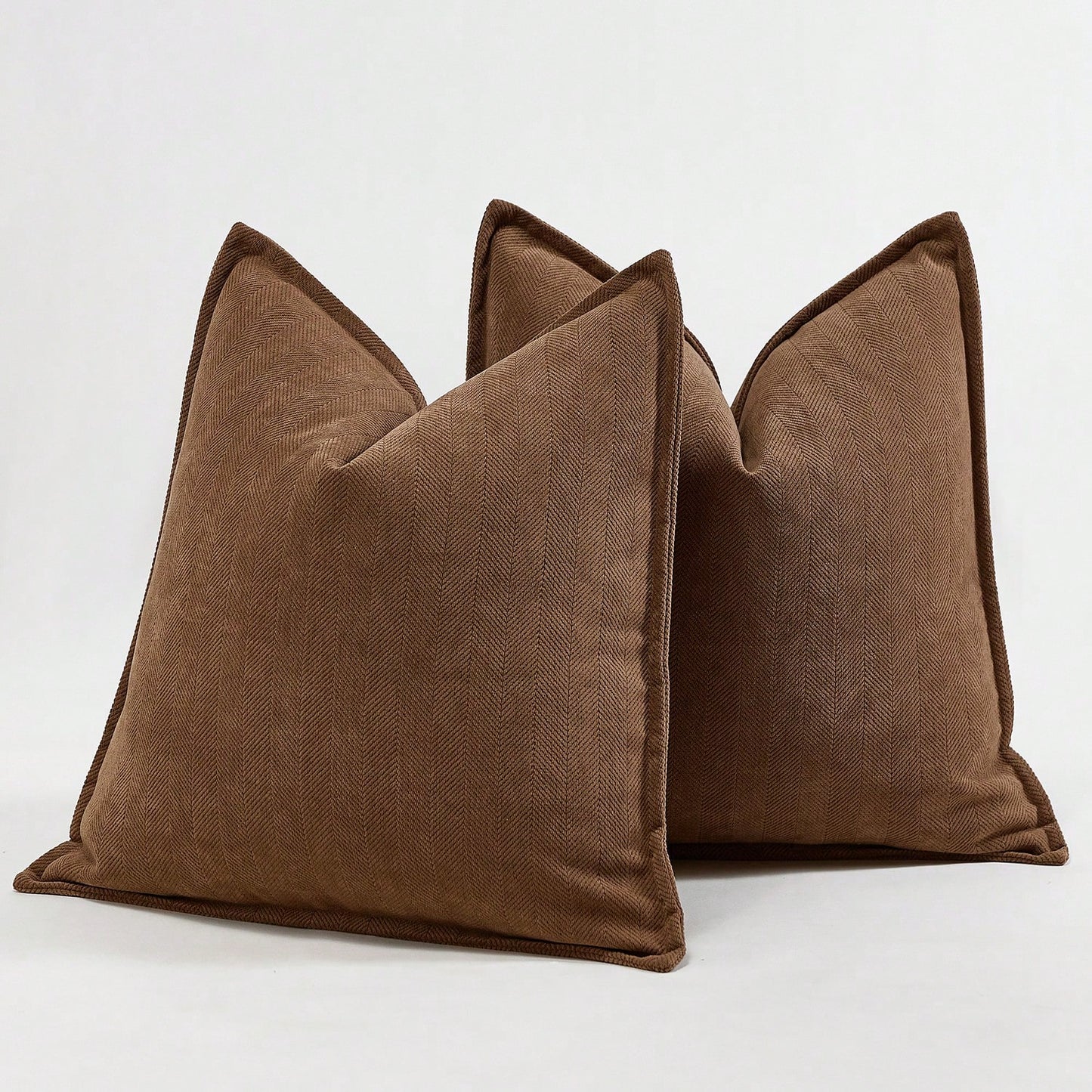 1pc Camel Herringbone Piped Cushion Cover, Modern Luxurious Soft Chenille Piped Decorative Pillow Sham, Suitable For Sofa, Bed, Bedroom, Office, Hotel, All Season
