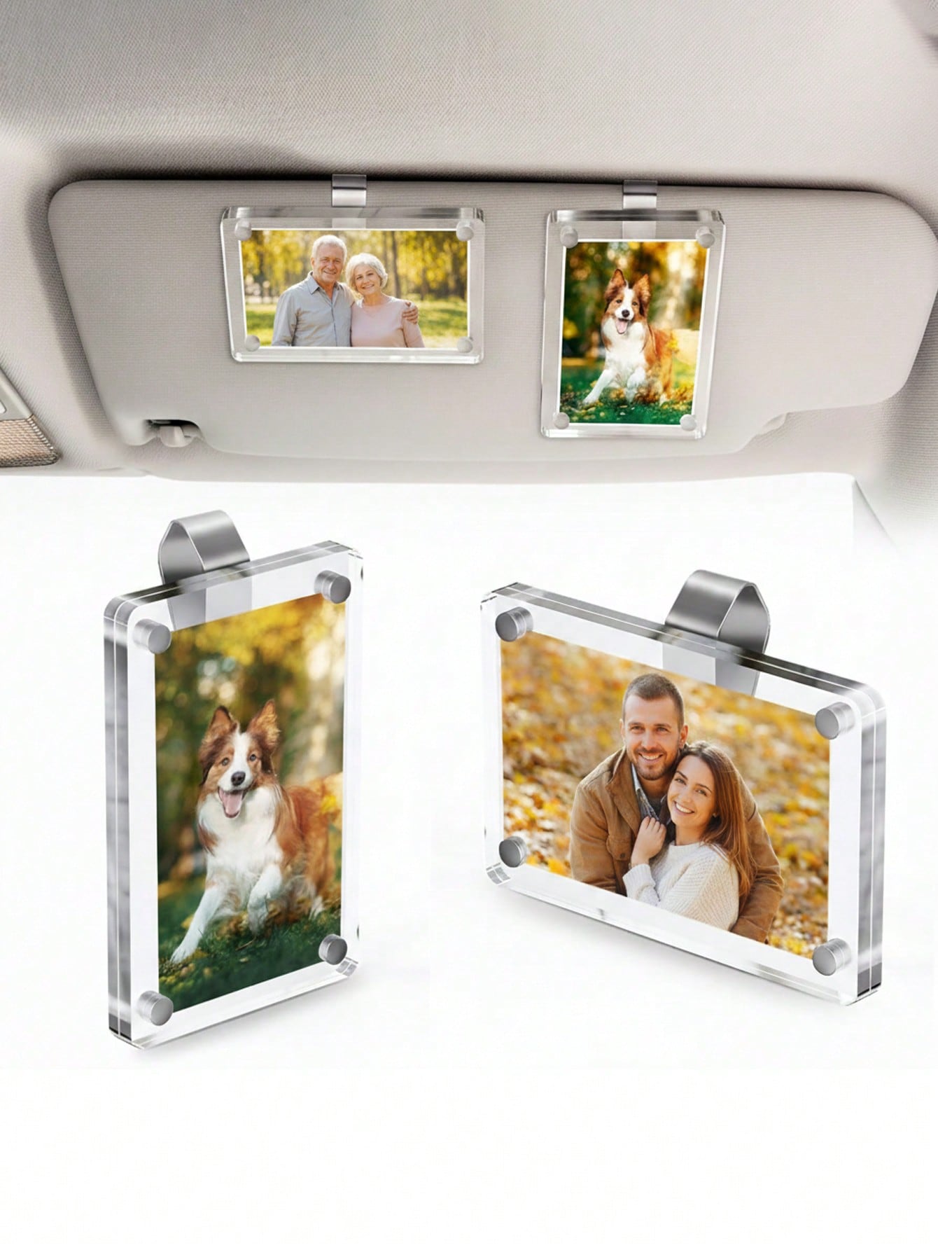 1pc Car Sun Visor Photo Clip, Acrylic Magnetic Vertical Photo Frame Clip, Personalized Photo Display Car Accessory Gift, Suitable For Family, Pet And Commemorative Photos