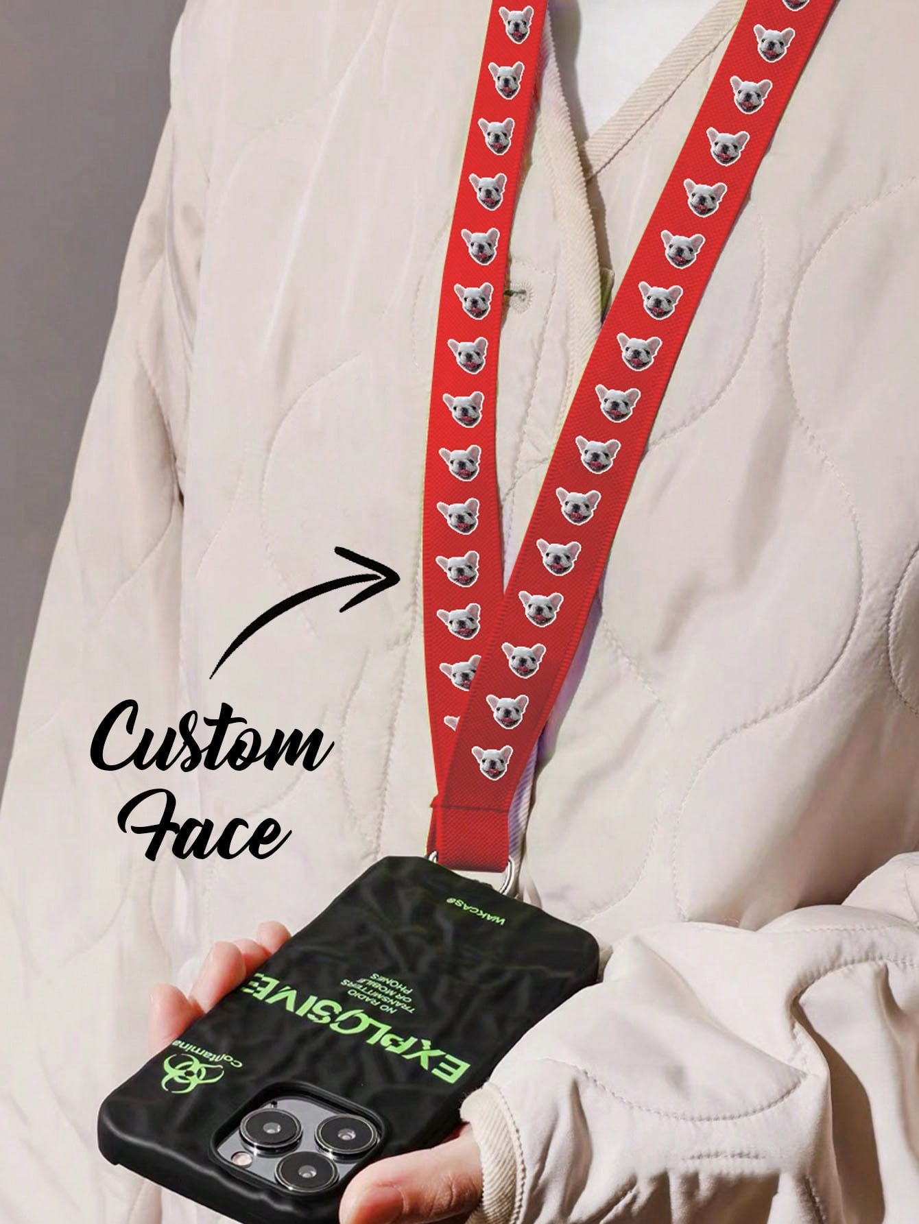 1pc Customized Text Lanyard, Personalized ID Badge Holder Strap With Detachable Clip, Versatile, Durable, Stylish, Reusable, Refined, Modern, Customized, Personalized, Unique