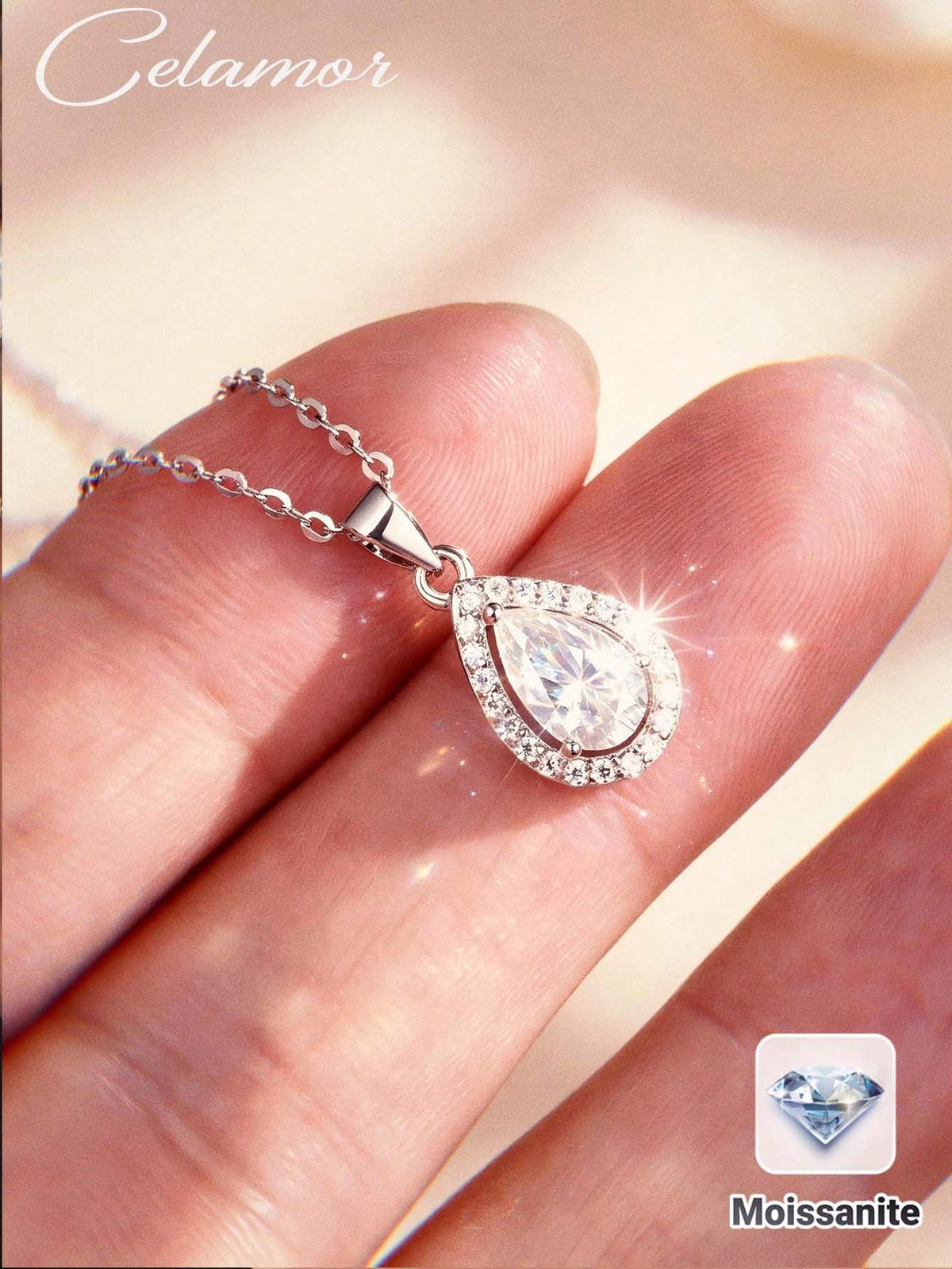 1pc French Elegant Pear-Shaped Halo S925 Silver Inlaid 1.132ct Moissanite Teardrop Pendant Necklace For Women, High-Quality Luxury Style, Suitable For Valentine's Day, Birthday Surprise Gift, Wedding