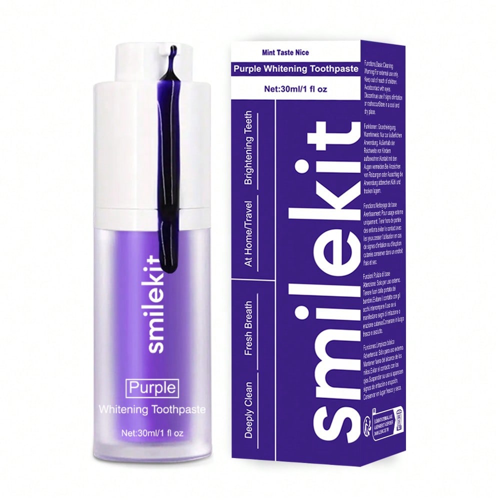 1pc Purple Teeth Whitening Toothpaste, Mint Flavor, Teeth Whitening, Fresh Breath, Deep Cleaning, Travel Size 30ml