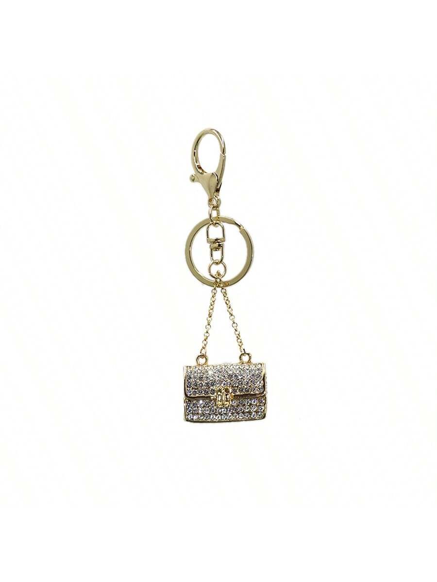 1pc Women's Fashion Jewelry Metal Studded Enamel Faux Mink Fur Decorative Handbag Charm Personalized Key Chain Small Gift Car Pendant Bridesmaid Gifts