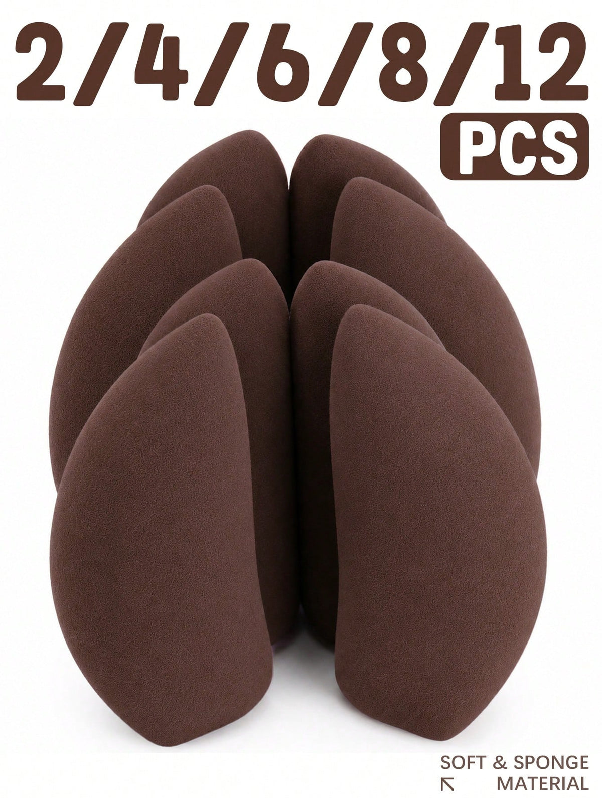 2/4/6/8/12 Pack Brown Garlic Beauty Sponges Dual Function Flocked Cosmetic Blending Sponges For Liquid, Powder, Cream Makeup