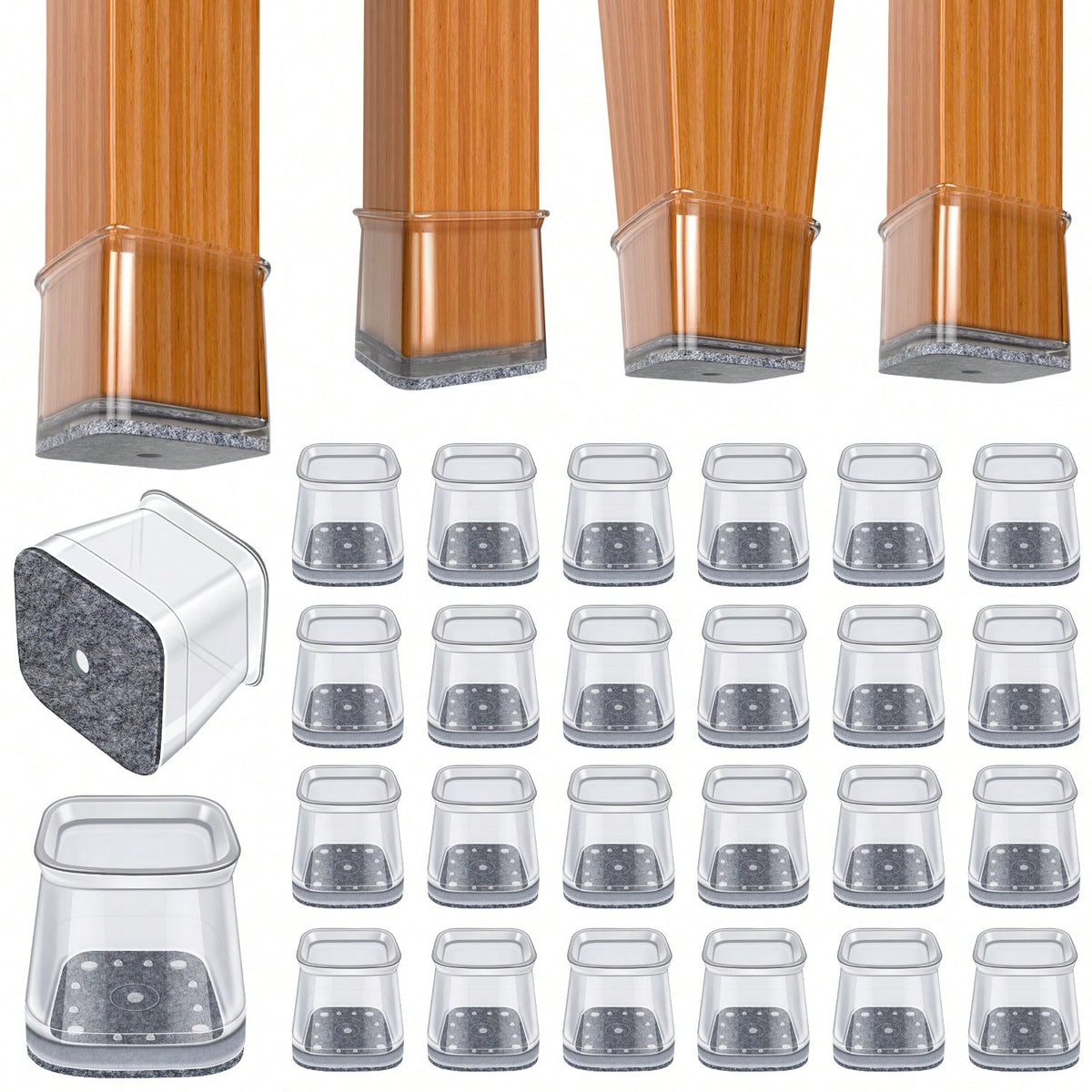 24PCS Chair Leg Floor Protectors Furniture Sliders, Silicone Chair Leg Covers Caps For Hardwood Tile Floors,Protect The Floor From Scratches And Reduce Noise,Square