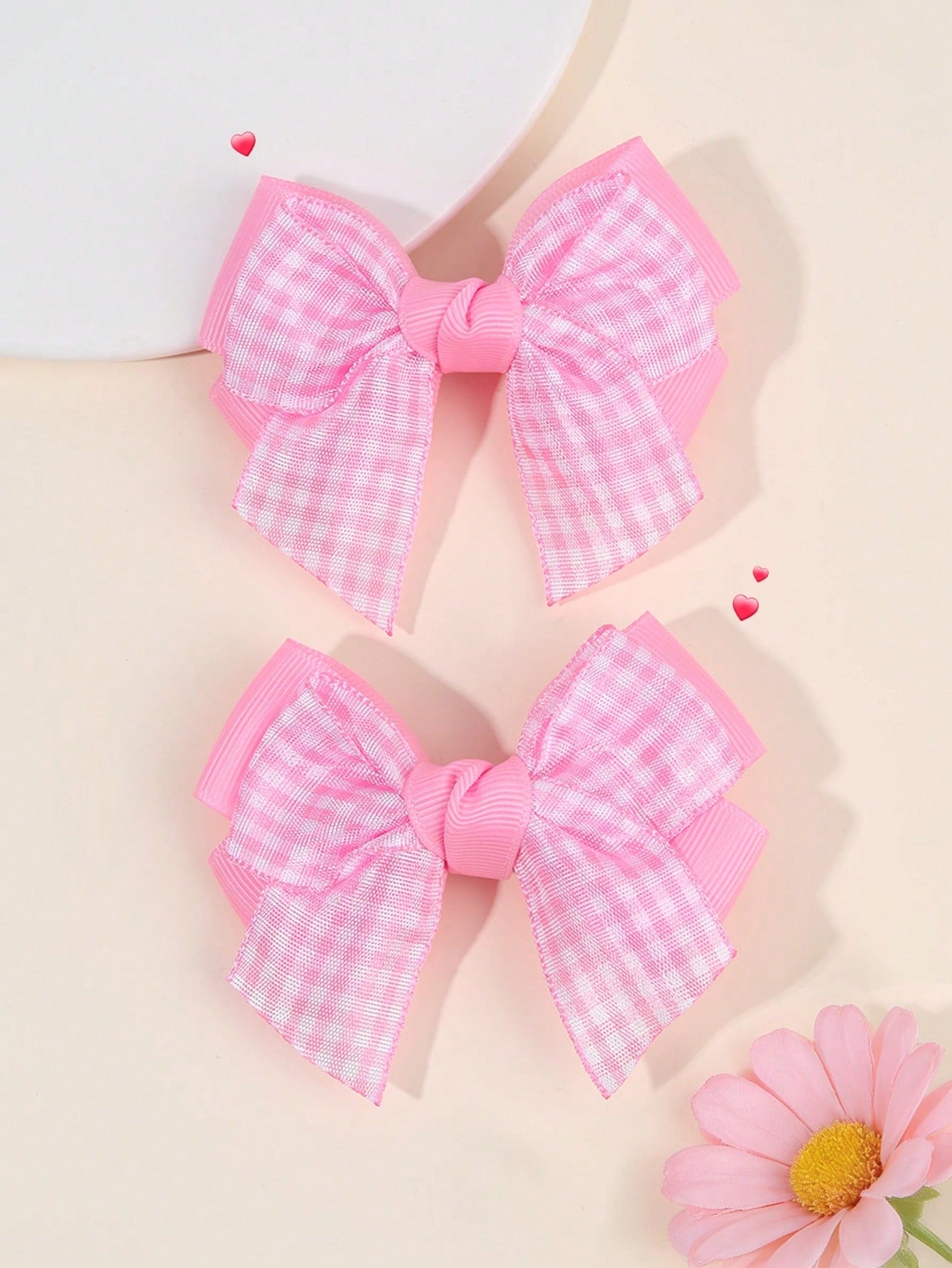 2pcs/Set Girls Pink Bow Hair Clips, Cute Pink Plaid Alligator Hair Clips, Soft Satin Bow Hair Clips, Sweet Elegant Casual Hair Accessories, Birthday Gift For Girls & Babies