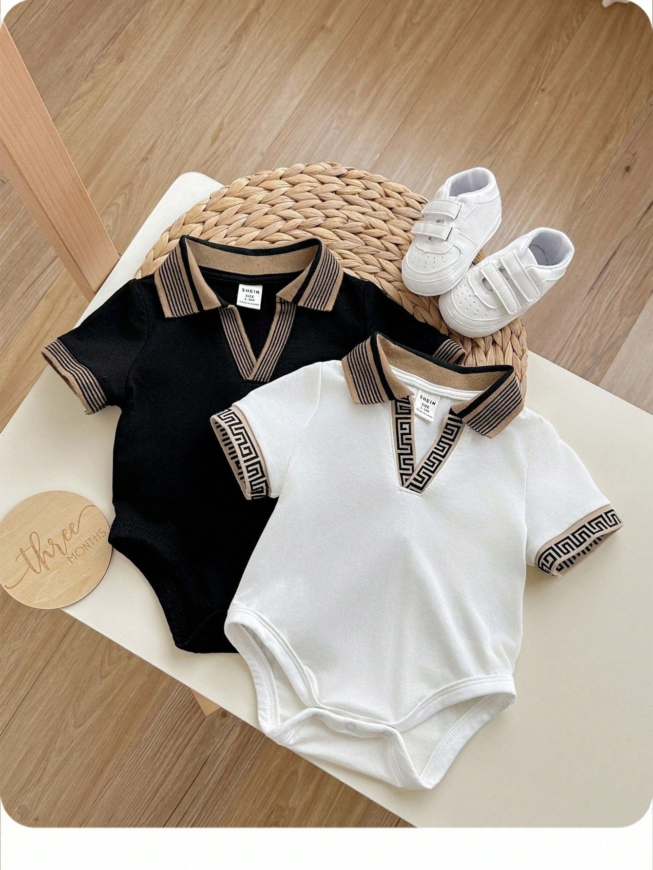 2pcs Set Newborn Baby Boy/Girl Casual College Style V-Neck Knitted Small Logo Print Bodysuit Outfit, Summer Party & Outdoor Wear
