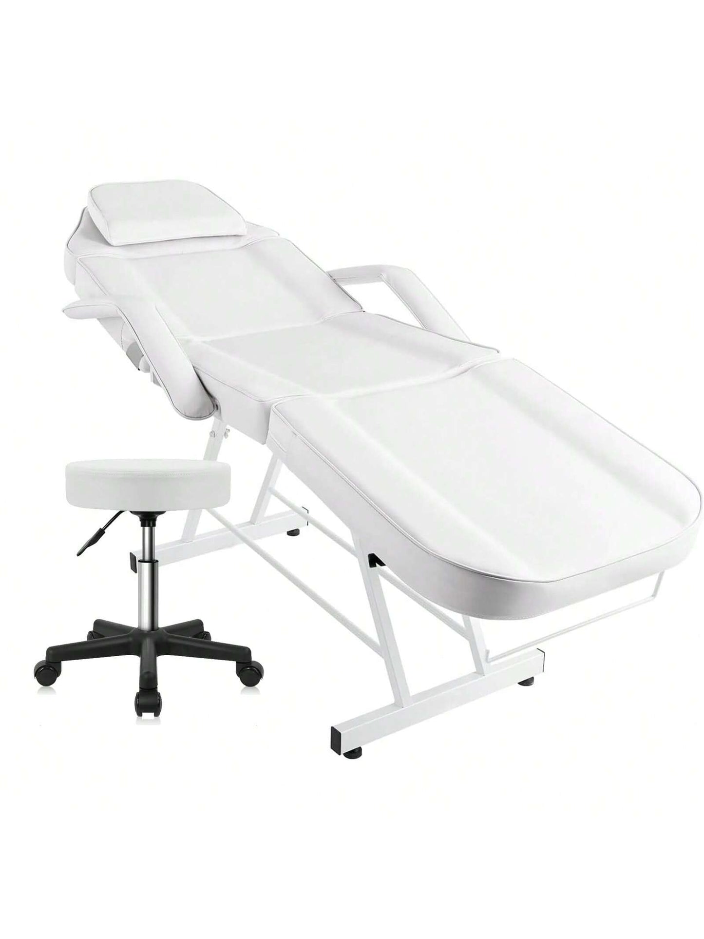 3-Section Spa Massage Table With Hydraulic Stool, 73-Inch Adjustable Tattoo Chair Esthetician Lash Bed With Removable Headrest, Salon Chair Facial Bed For Beauty Barber Massage Equipment Lash Bed, Mas