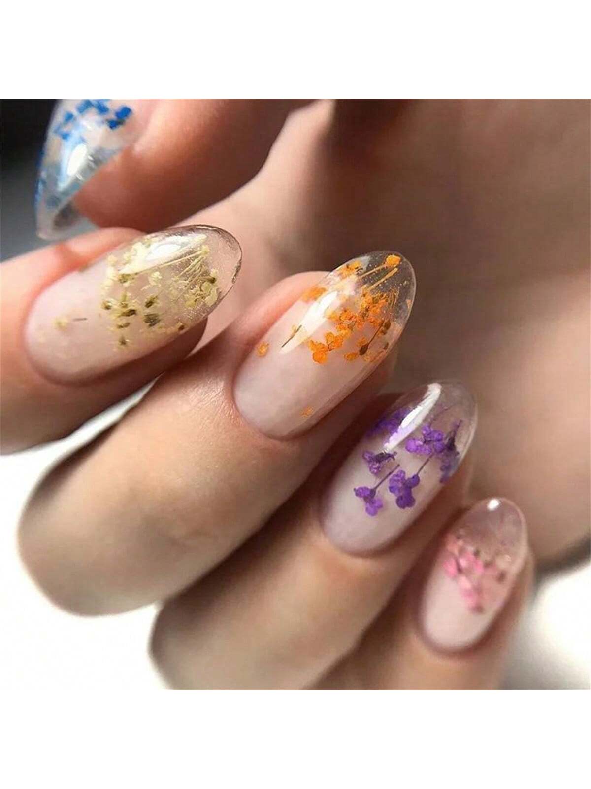 4 Boxes 5ml Floral DIY Nail Art Dried Flower Gum Gel Nail Polish Hybrid Varnishes Permanent Paint Flower Gel Need Base Top Coat Nails