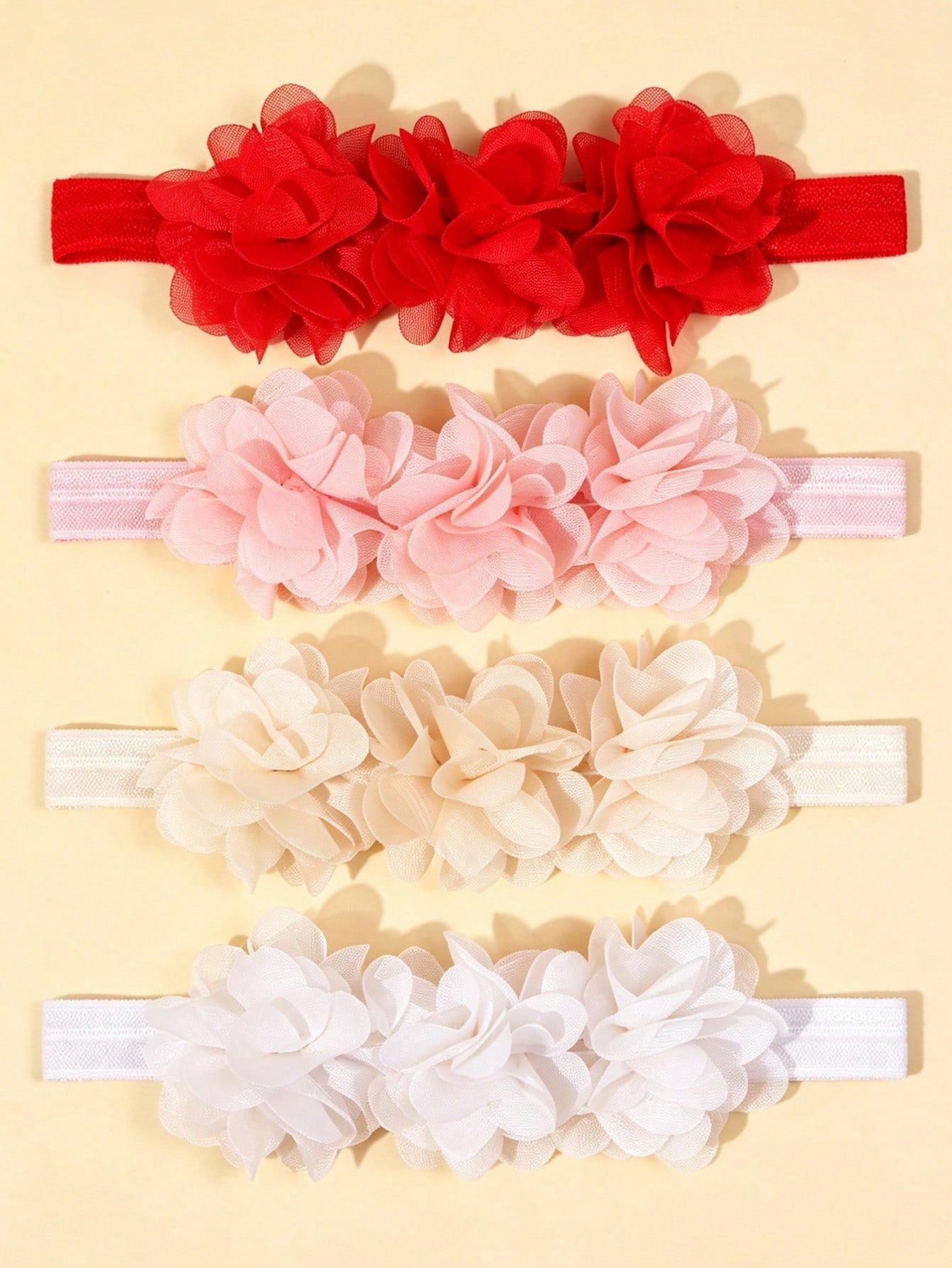 4pcs Baby Solid Flower Headbands, Sweet Princess Decorative Hair Accessories