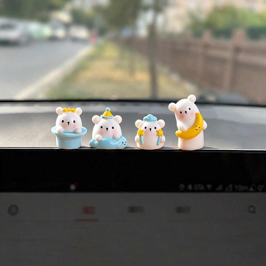 4pcs Creative Cute Magic Bear Car Dashboard Desktop Ornament DIY Car Interior Office Desk Computer Screen Landscape Decoration Accessories