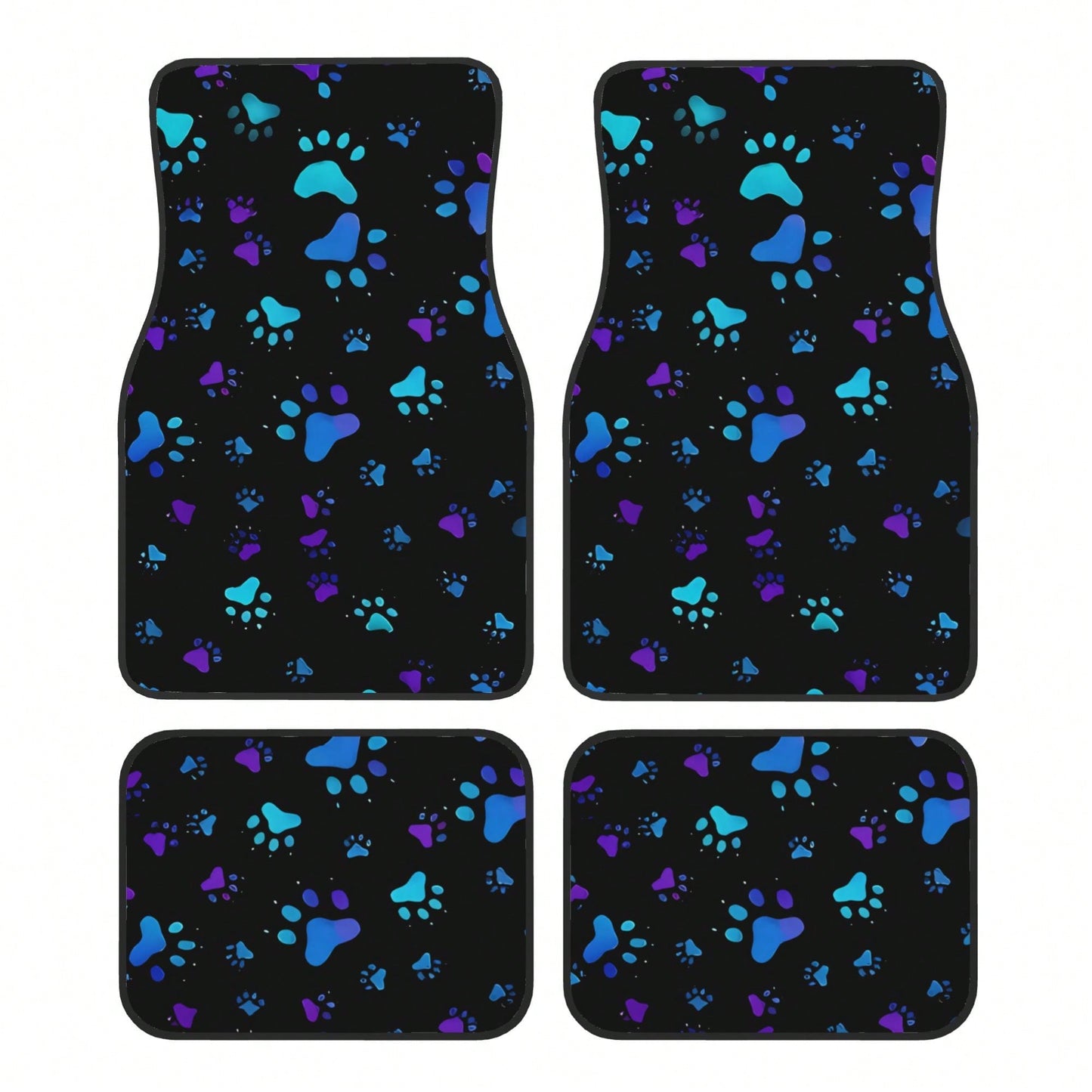 4pcs Neon Glow-In-The-Dark Paw Print Car Floor Mats- Heavy-Duty All-Weather Protection, Anti-Slip & Stain-Resistant Fit For Cars, Trucks, SUVs- Easy Clean Pet-Friendly Floor Liners With Glowing/Pur