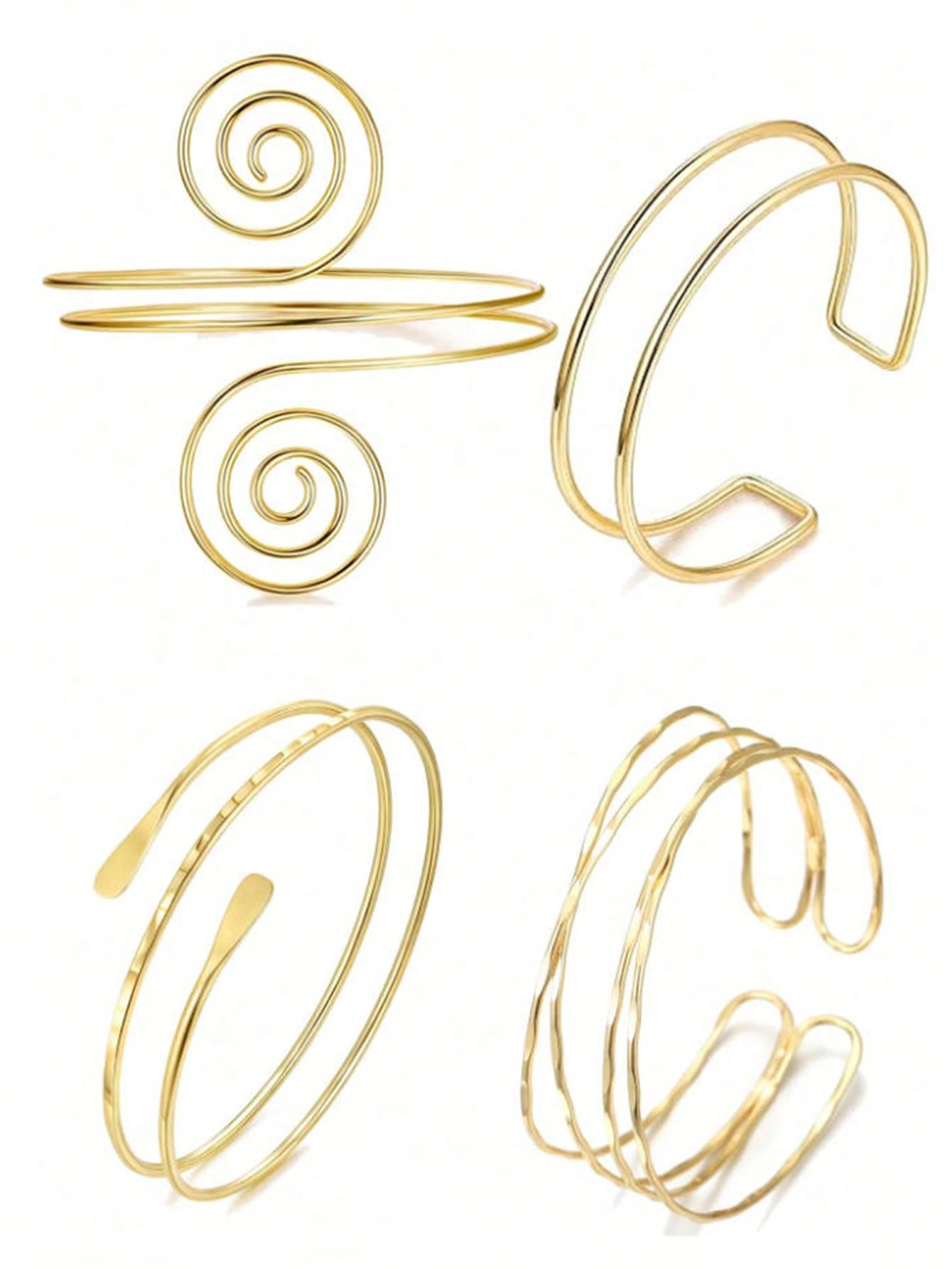 4pcs/Set Minimalist Metal Arm Cuff Bracelet, Adjustable Armlet, Suitable For Daily Wear, Street Style And Vacation