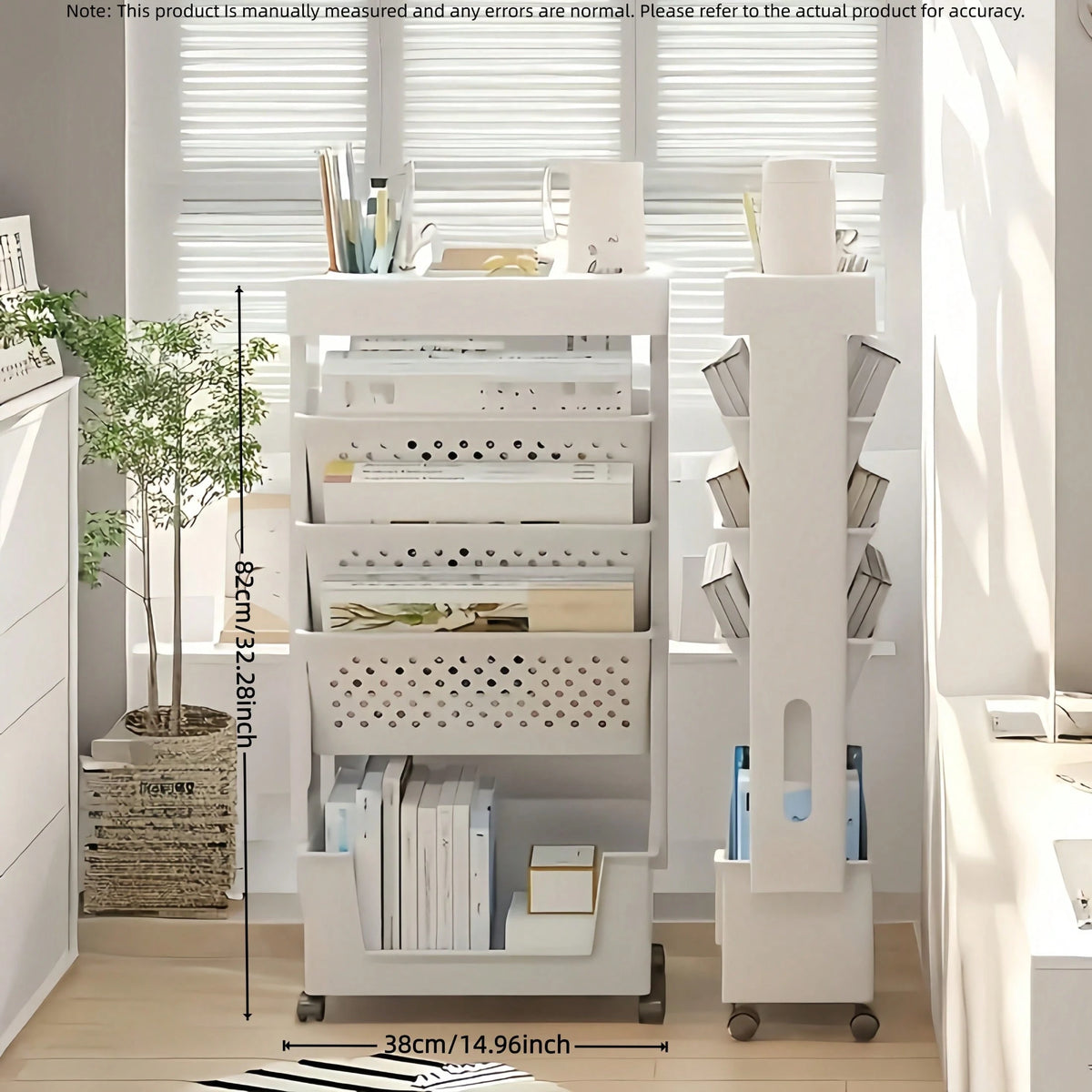 5/6 Tier Mobile Storage Cart With Wheels, White Rolling Book Cart, Slim Rolling Bookshelf Organizer For Office Home School Study Books Magazines Storage, Space Saving
