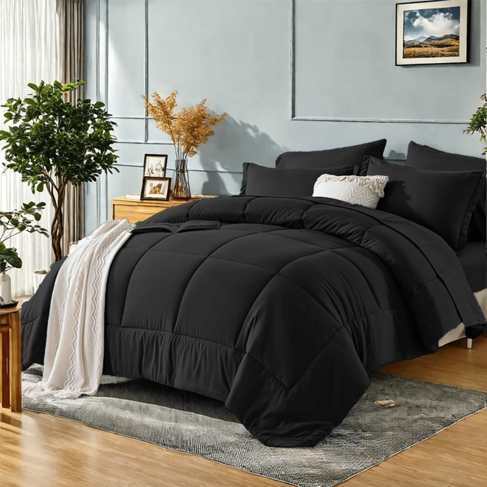 5/7 Deluxe Solid Color Comforter Sets For Queen- Soft And Comfortable Bedding Set Consisting Of 1 Comforter, 1 Flat Sheet, 1 Sheet, 2 Pillowcases And 2 Pillowshams, All-Season, Machine Washable, Grea