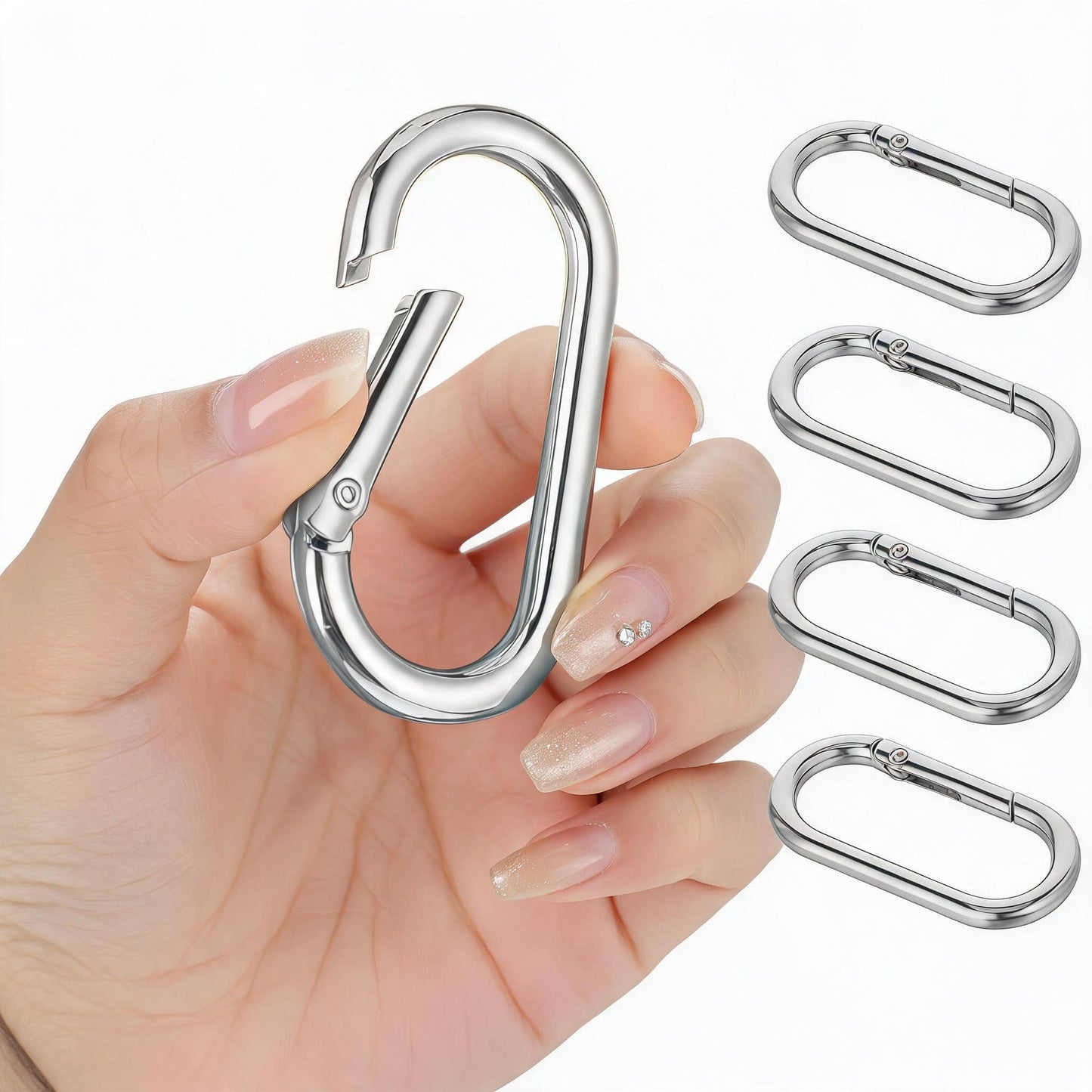5pcs Oval Carabiners, Metal Spring Keychain, Trigger Snap Hook Keyring, Heavy Duty Oval Dog Tag Clips, Suitable For Bag, Wallet, Keychain Replacement