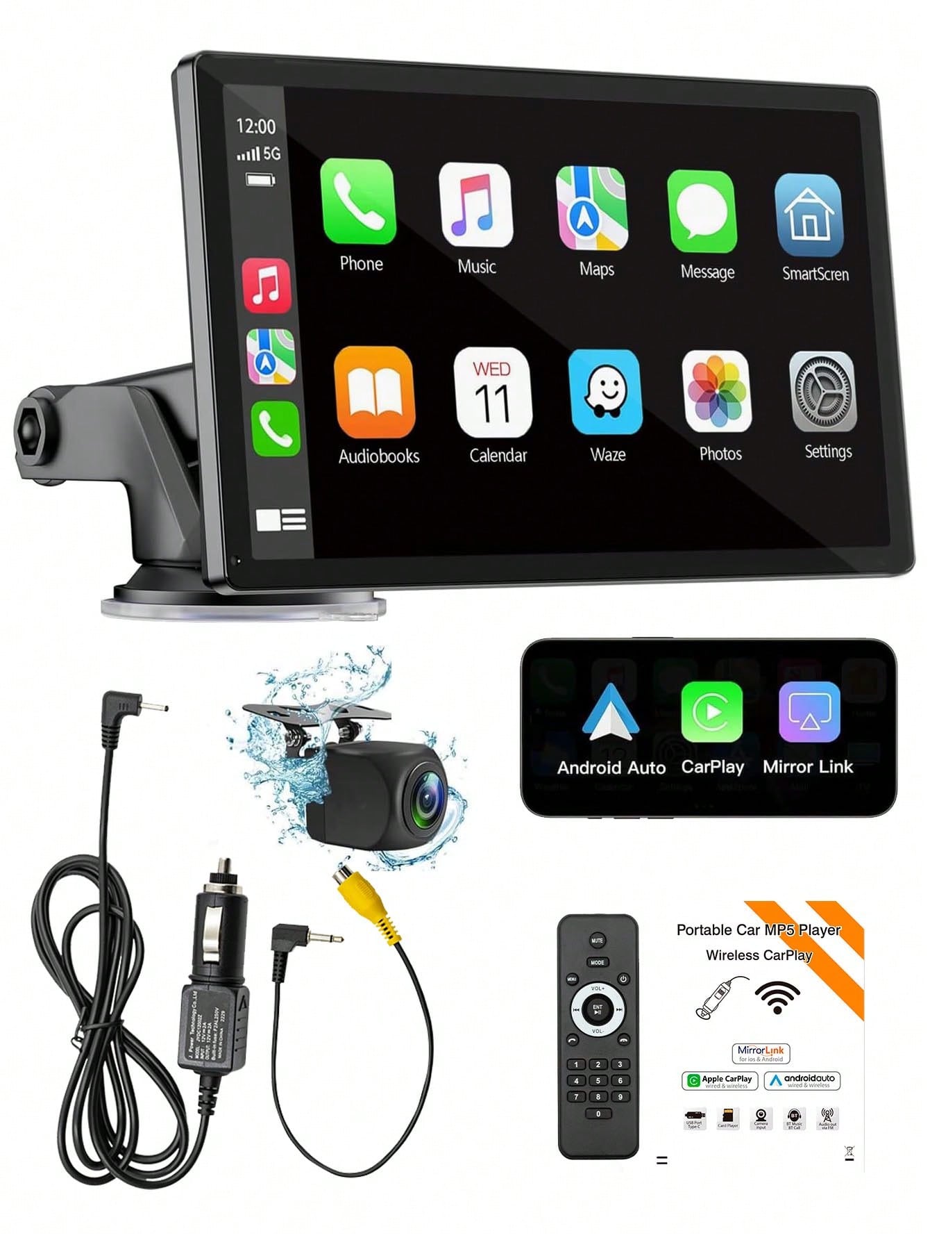 7-Inch High Definition Portable In-Car Stereo Touchscreen, Compatible With All Vehicle Models, Supports Apple CarPlay And Android Auto, Features Mirror Link/Reverse Camera/Bluetooth/GPS Navigation/AUX