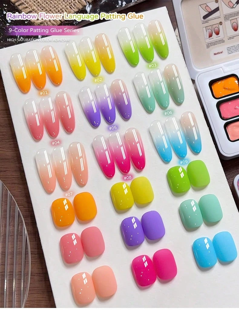 9-Color Neon Floral Patting Gel Set- Vibrant Neon Hues With Floral Accents, Perfect For Girls' Night Out & Festival Looks, Easy Apply & Long-Lasting