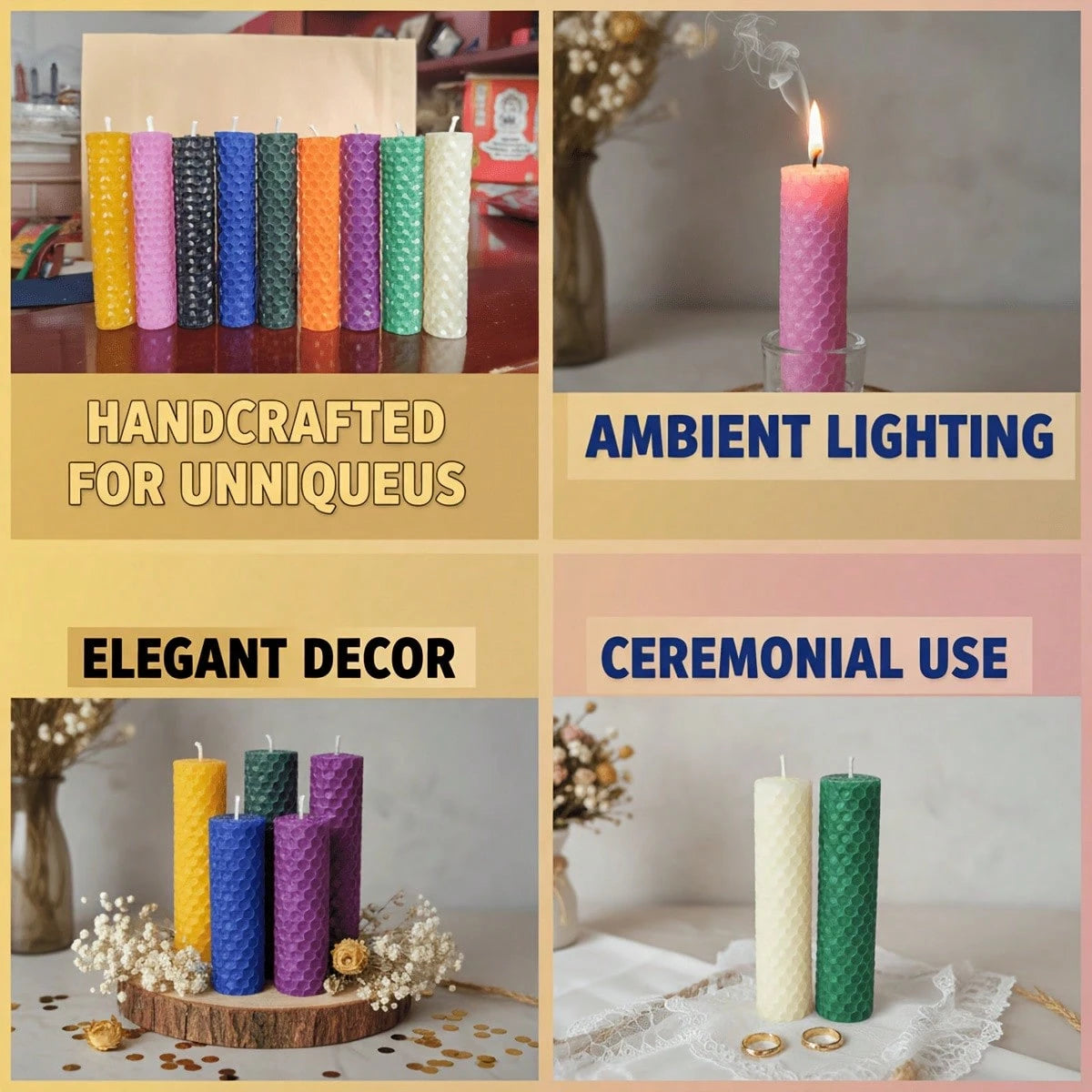 9pcs Handmade Small Beeswax Candle Set, 4-Inch Multicolor Rolled Beeswax, Perfect For Celebrations, And Ceremonies