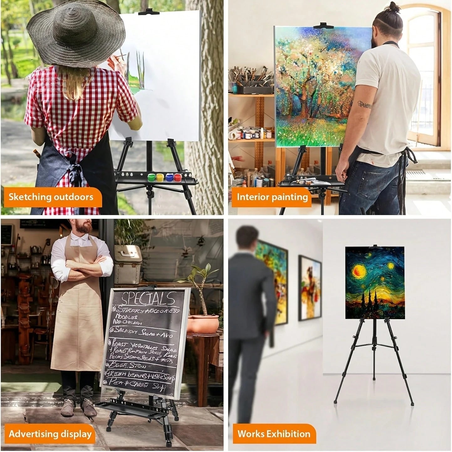 Art Painting Display Easel Stand, Portable Metal Adjustable Easel For Painting Canvas Height From 43.18 Cm To 166.74 Cm- Suitable For Tabletop/Floor Displays And Wedding Signs- Black.