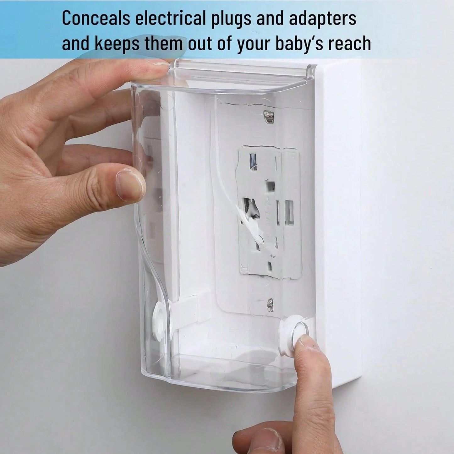 Bates- Baby Safety Outlet Cover Box, Clear Door, Baby Proof Outlet Covers, Plug Covers For Electrical Outlets