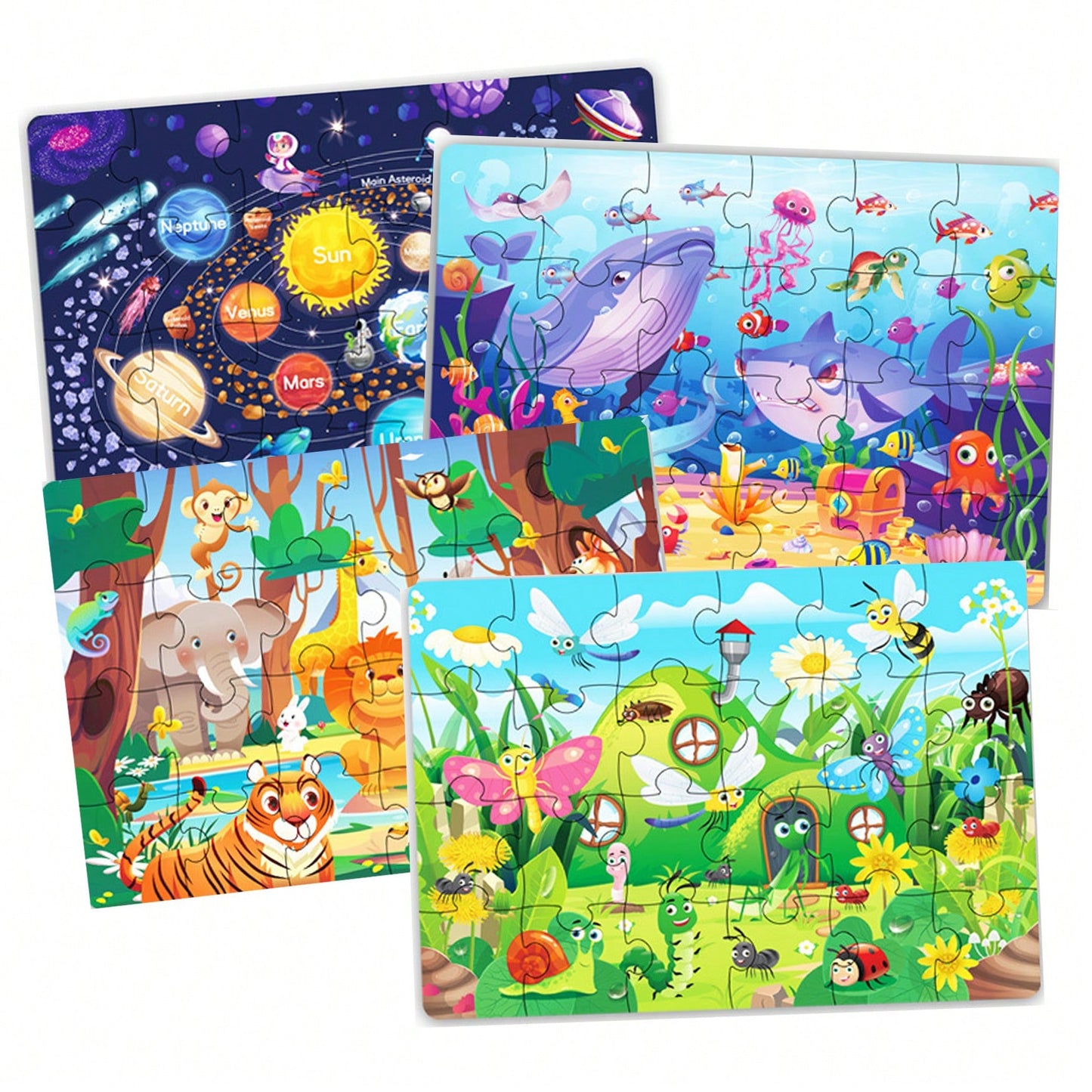 Children's Educational Puzzle- 4 Themes: Animals, Ocean, Space, Insects, 3-6 Years Old Early Learning Puzzle, Set Includes 1 Puzzle (24pcs) + 1 Instruction Manual, Simple Scene Puzzles, Birthday/Holi
