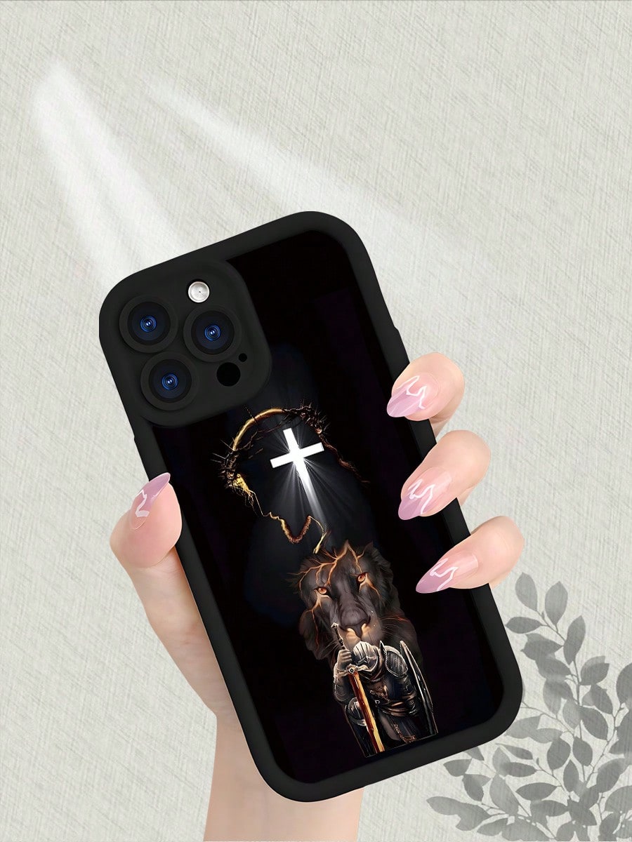 Christian Faith Phone Case With Cross Crown Of Thorns Lion Knight Design, Matte Finish Premium Feel, Thick TPU Material, Full Body Protective Cover, Stylish Personalized New Design For IPhone 17 1