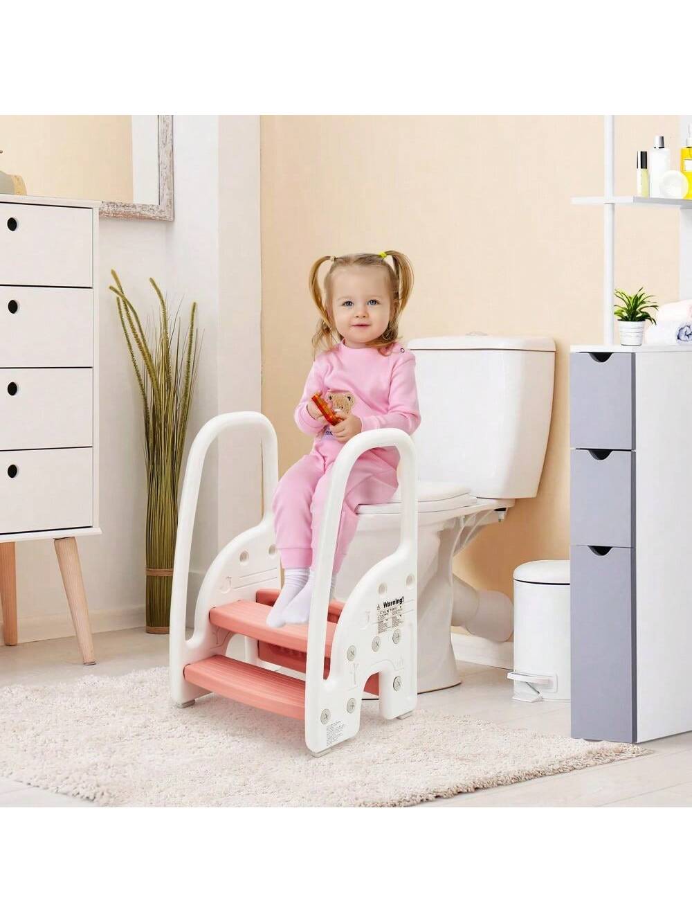 Danolapsi Toddler Step Stool,Plastic Kids 3 Step Stool With Handles Sides,Lightweight Non-Slip,Standing Stool Learning Helper For Toilet Potty Training,Bathroom Sink,Kitchen Counter