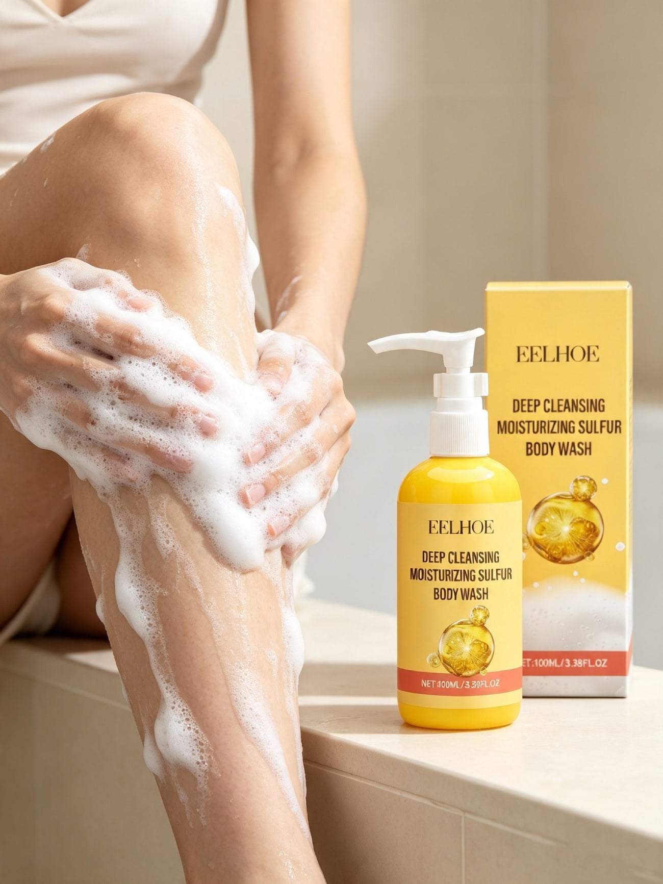EELHOE 100ml Sulfur Body Wash| Soothing Aloe Vera & Lemon Extract Shower Gel| Gentle Deep Pore Cleansing & Moisturizing| For Dry, Rough & Bumpy Skin, Refreshing Summer Body Care,Skin Care,Travel Es
