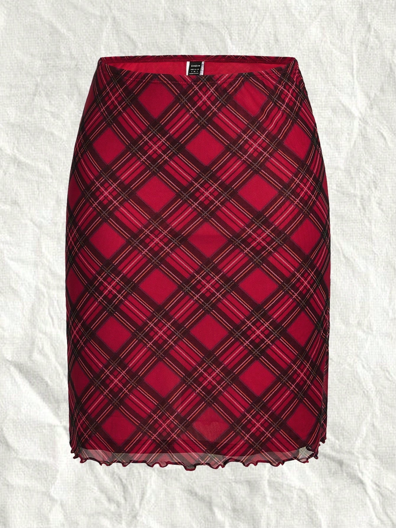 EZwear Ladies' Red Plaid Printed Knee-Length Skirt
