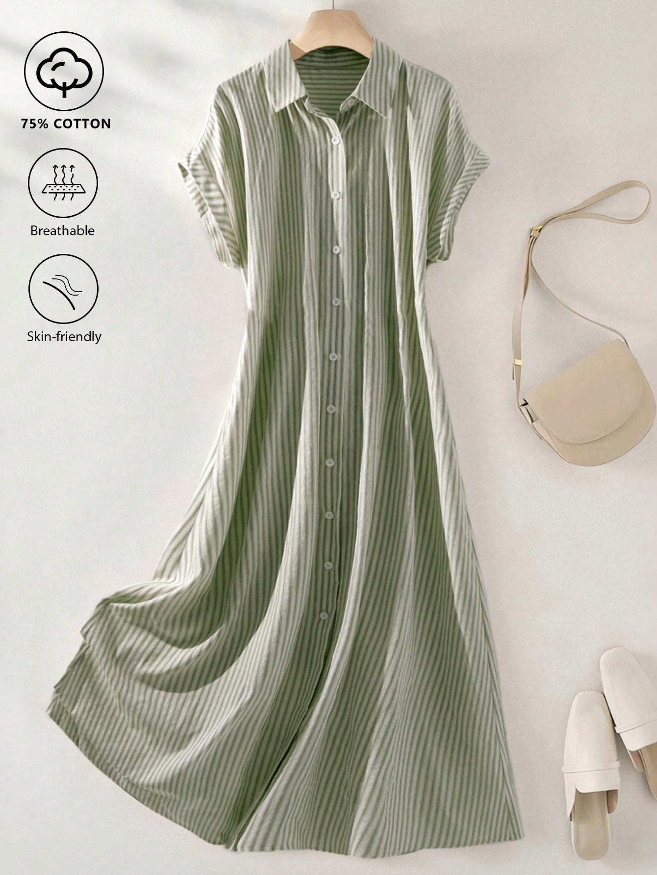 Franclia Women's Lightweight Striped Short Sleeve Dress, Vintage Style