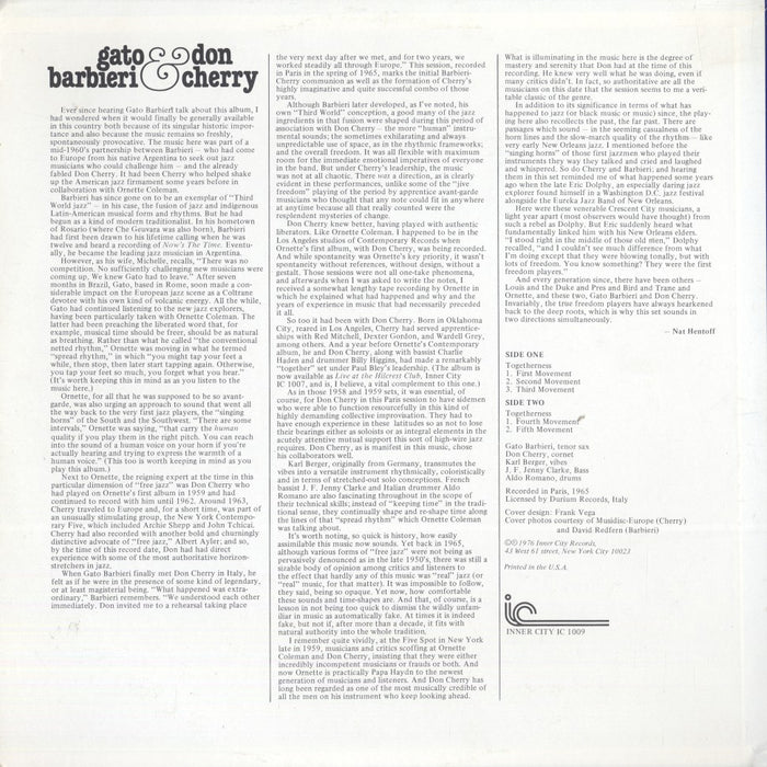 Gato Barbieri & Don Cherry (1976 RE)