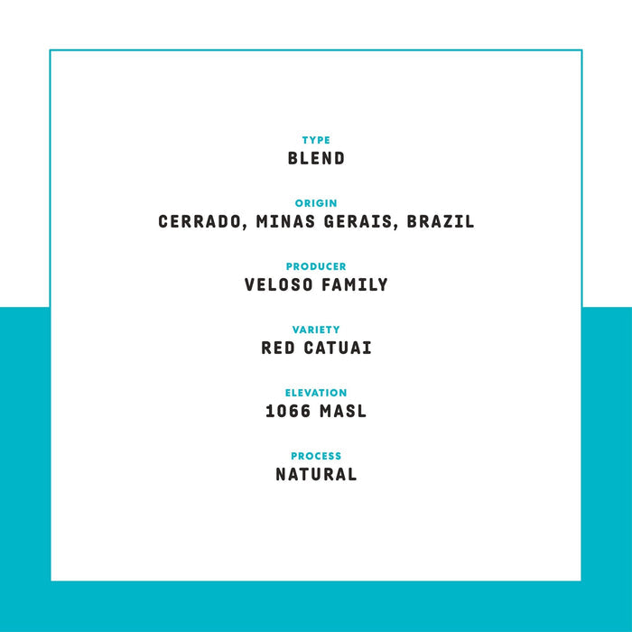 Great Heights label showing blend type origin Cerrado Minas Gerais Brazil and Veloso Family producer with natural process