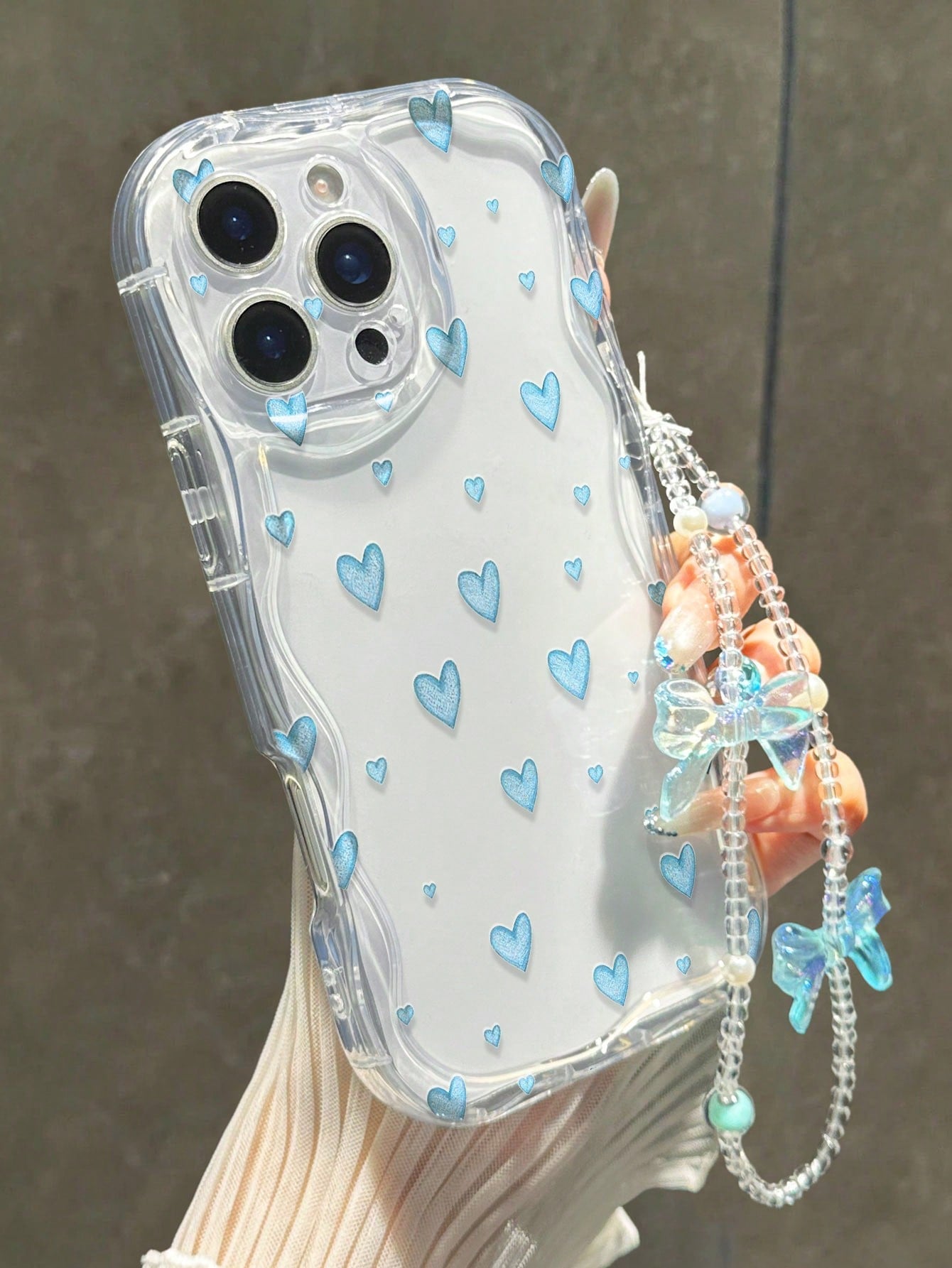 Heart Painted Flat Print Cream Wave Edge With Bracelet Simple Anti-Drop Thickened Phone Protective Case Print Suitable For Ip 17/Ip 17pro/Ip 17promax/Iphone16 XR/7/8 Iphone15Promax/12PROMAX/13PROMAX