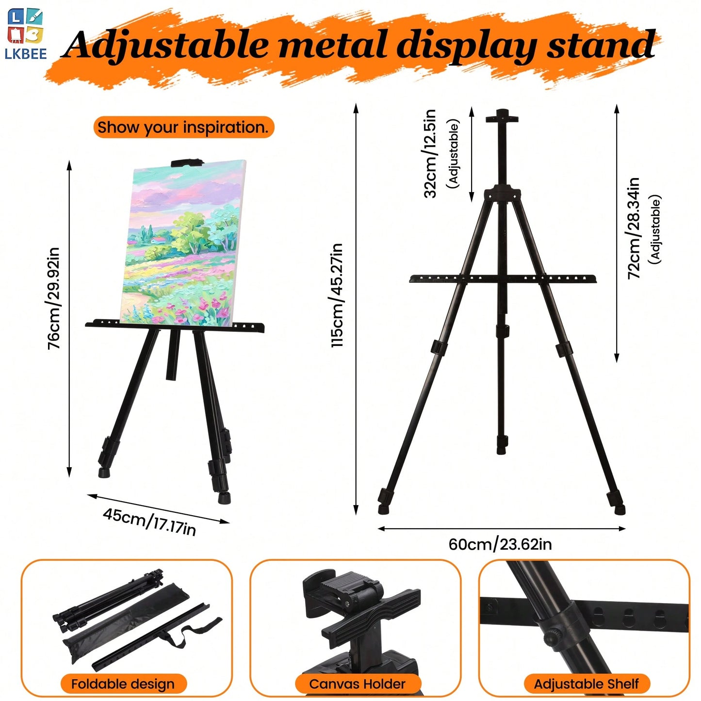 Height Adjustable Floor Metal Easel For Art Creation & Display