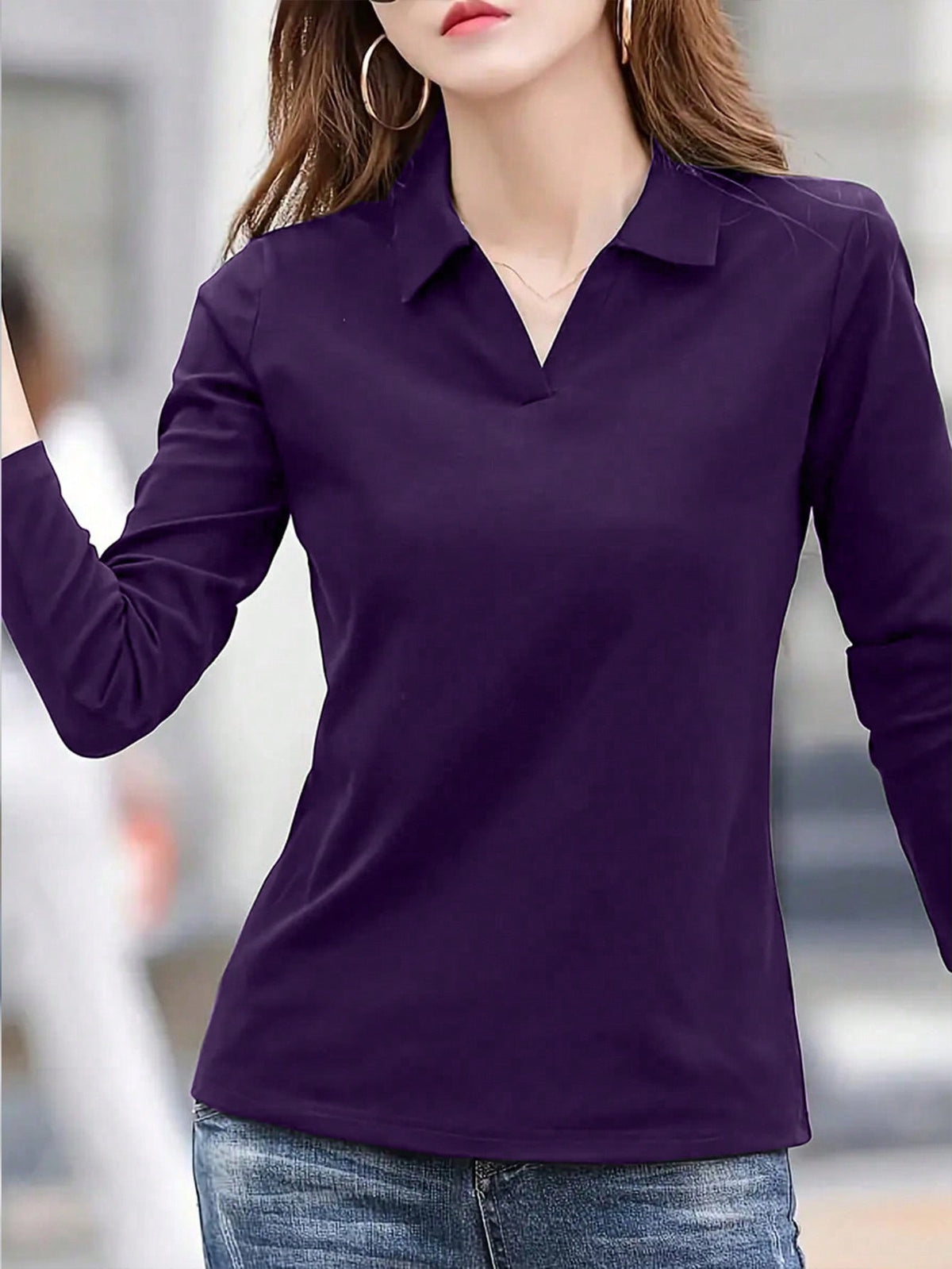 INAWLY Women's Casual Solid Color Long Sleeve T-Shirt, Commuter Wear, Spring And Autumn Fall Cloth For Women