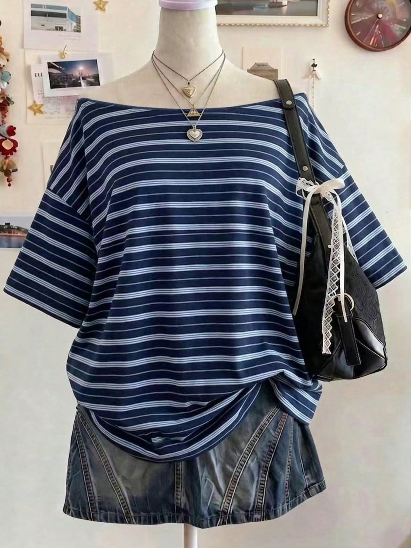 Lalippa Women's Boat Neck Dropped Shoulder Short Sleeve Striped Casual Loose Summer T-Shirt