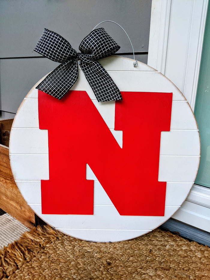 Large Nebraska White Door Hanger