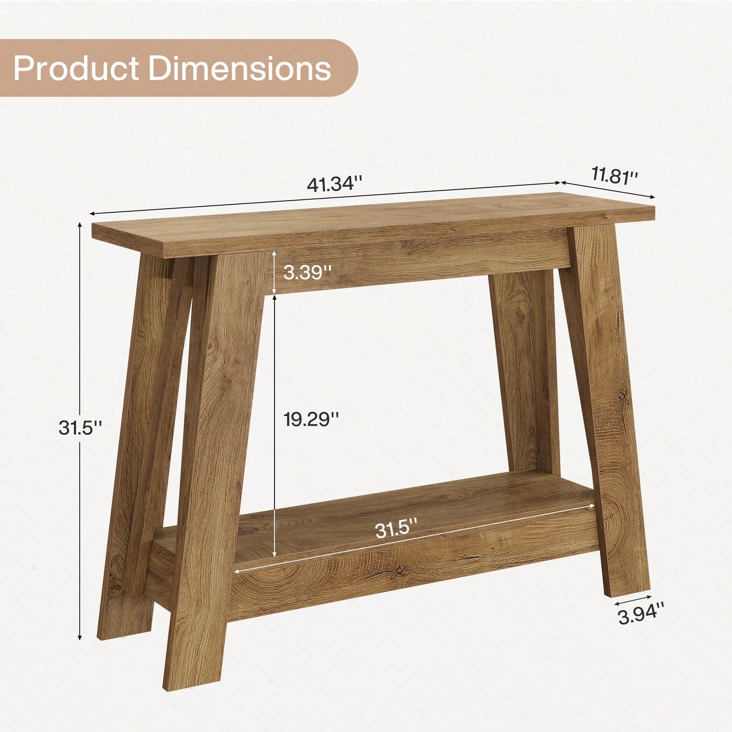 LITTLE TREE 2-Tier Farmhouse Console Table With Storage, 41.3" Wooden Entryway Table, Rustic Narrow Behind Couch For Living Room, Hallway, Foyer,Natural