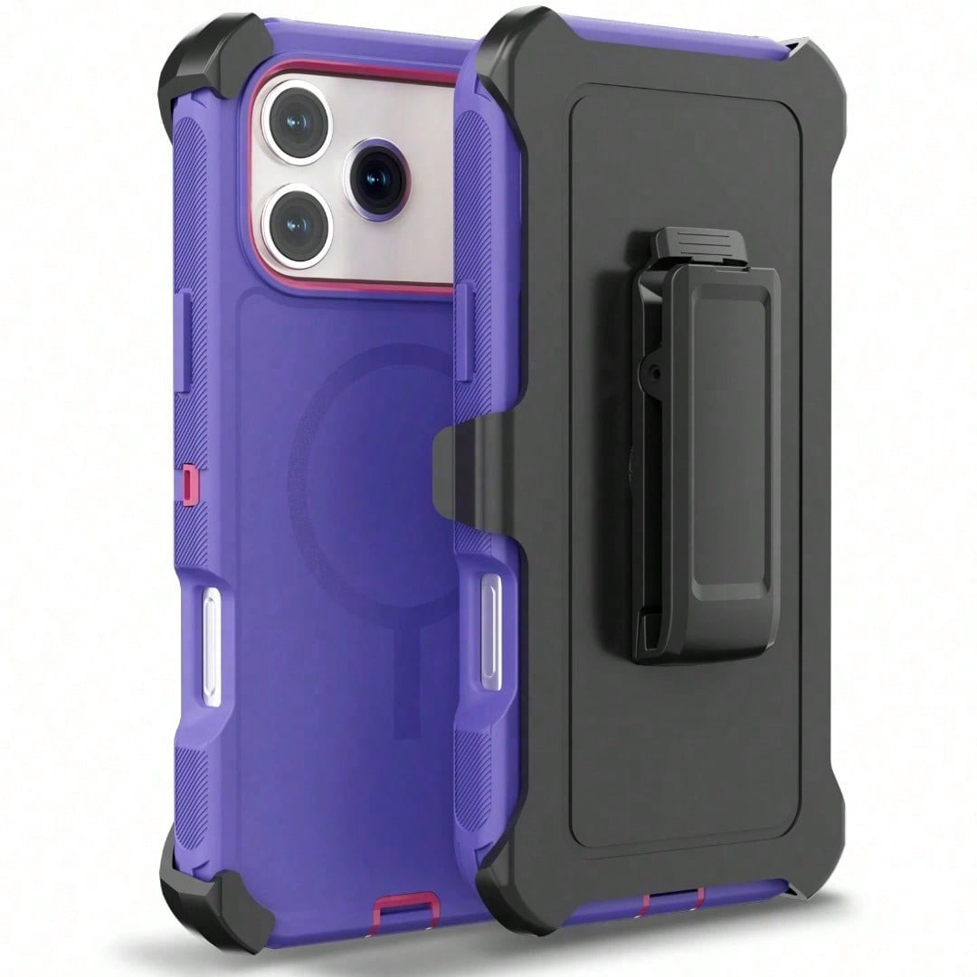 Luxury Textured Grip Armor Case With Magnetic Alignment Rotatable Belt Clip For IPhone 17 16 15 14 Pro Max Fashion Impact Resisting Cover
