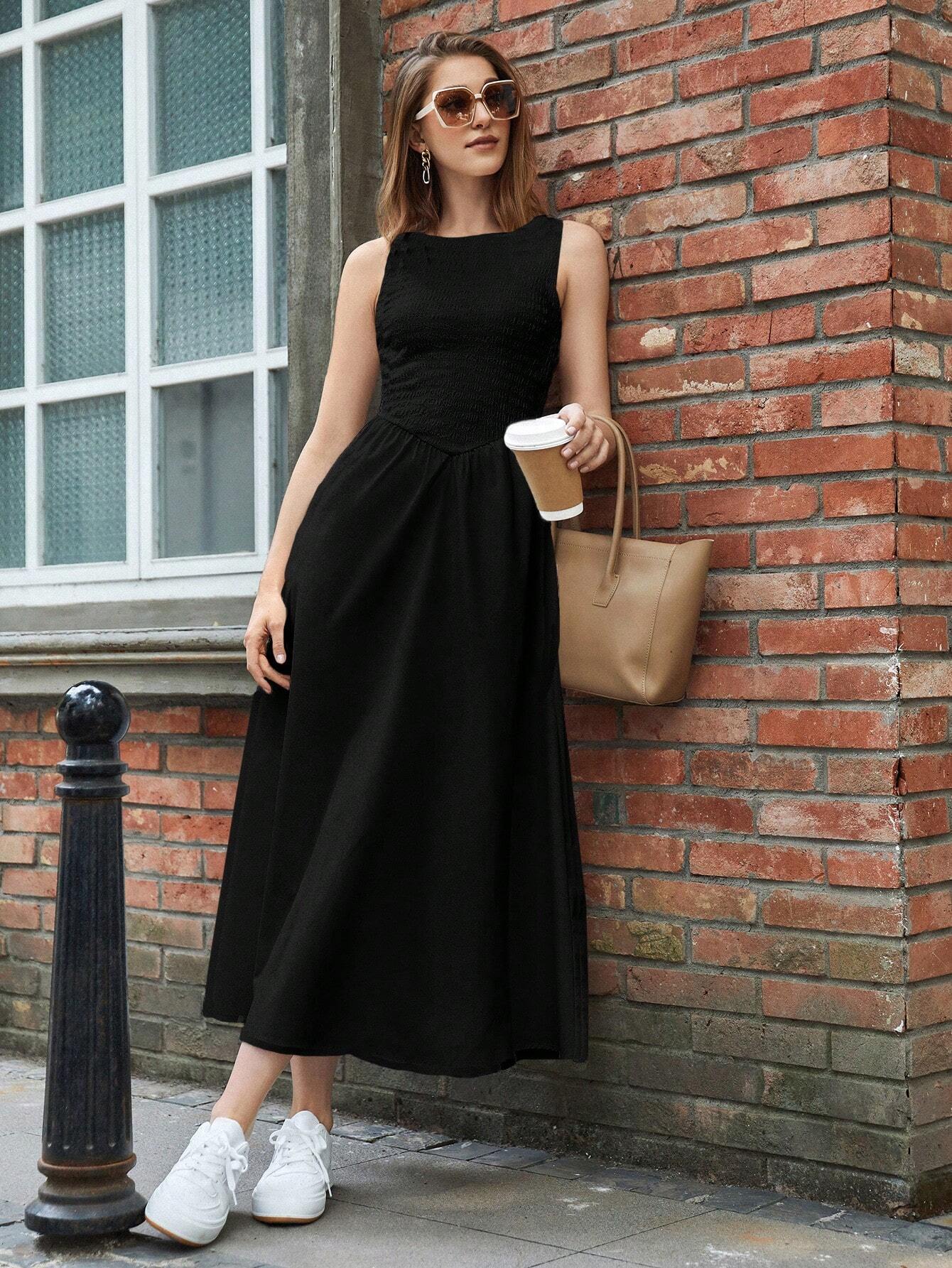 Maija Women's Sleeveless Waist Cinched Black Dress,Autumn Elegant Brunch Casual Summer Outfits For Beach Vacation Party Graduation Outfits