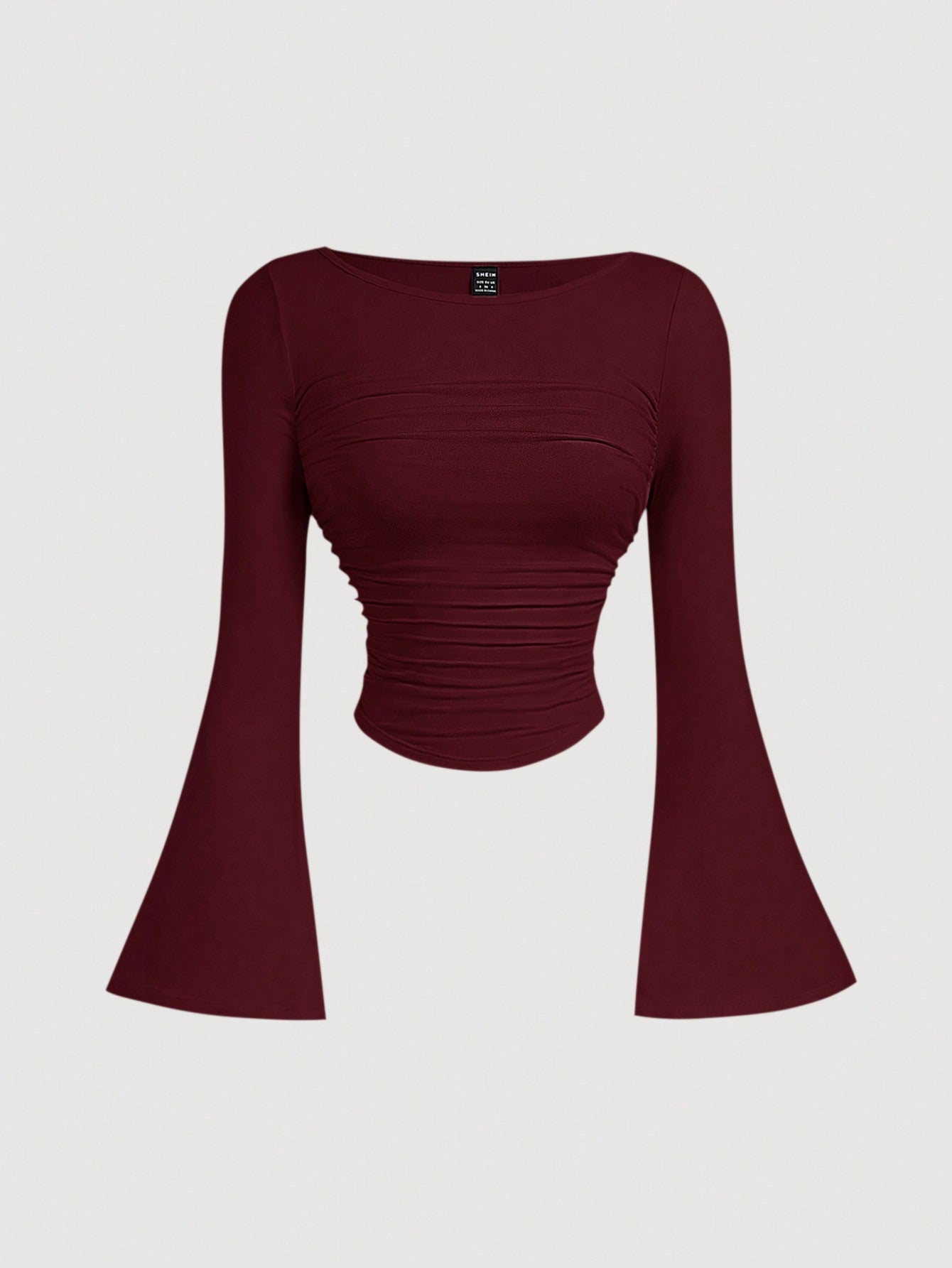 MOD Boat Neck Bell Sleeve Side Ruched Fashion T-Shirt