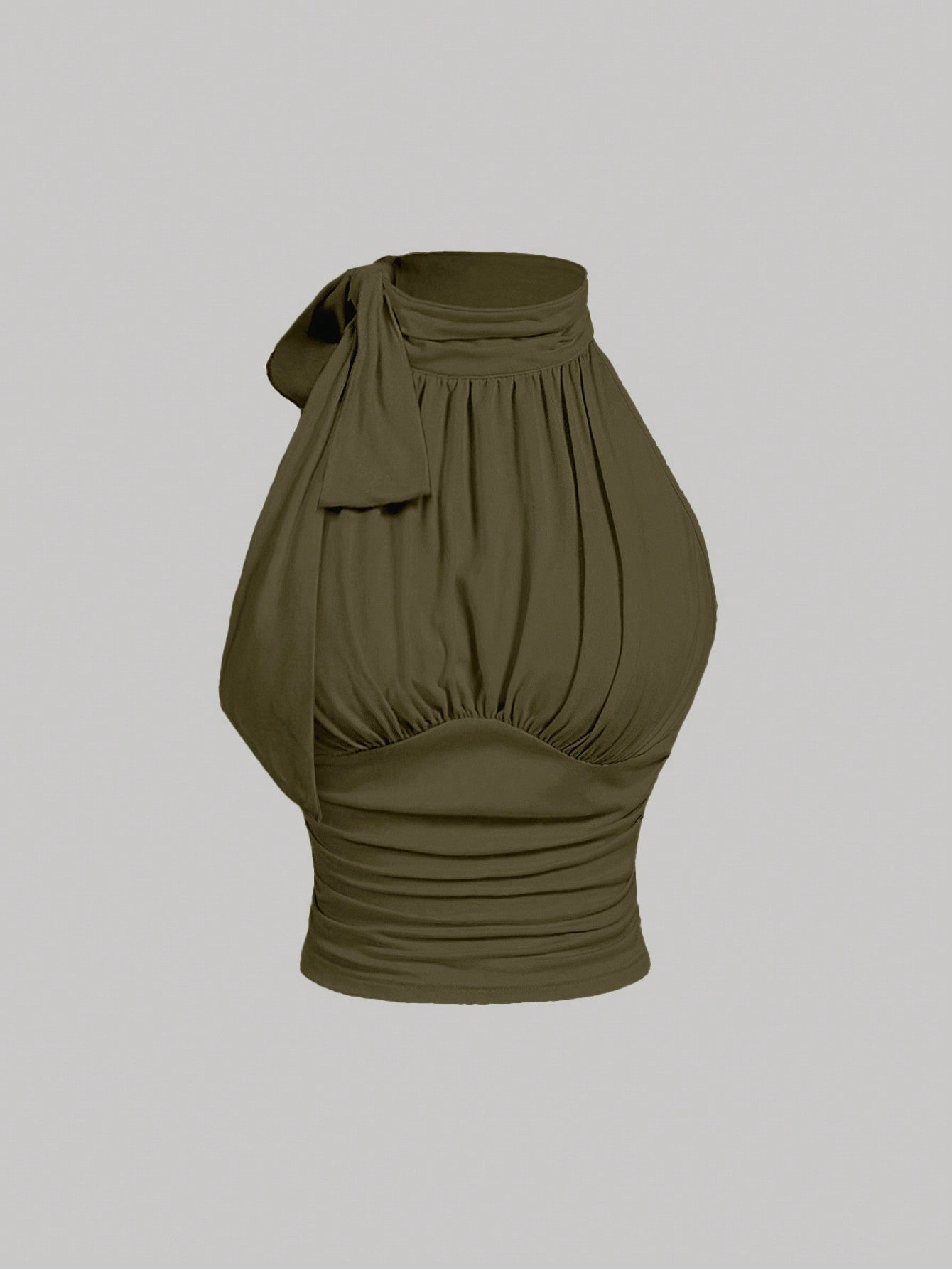 MOD Stand Collar Bowknot Gather Green Tank Top