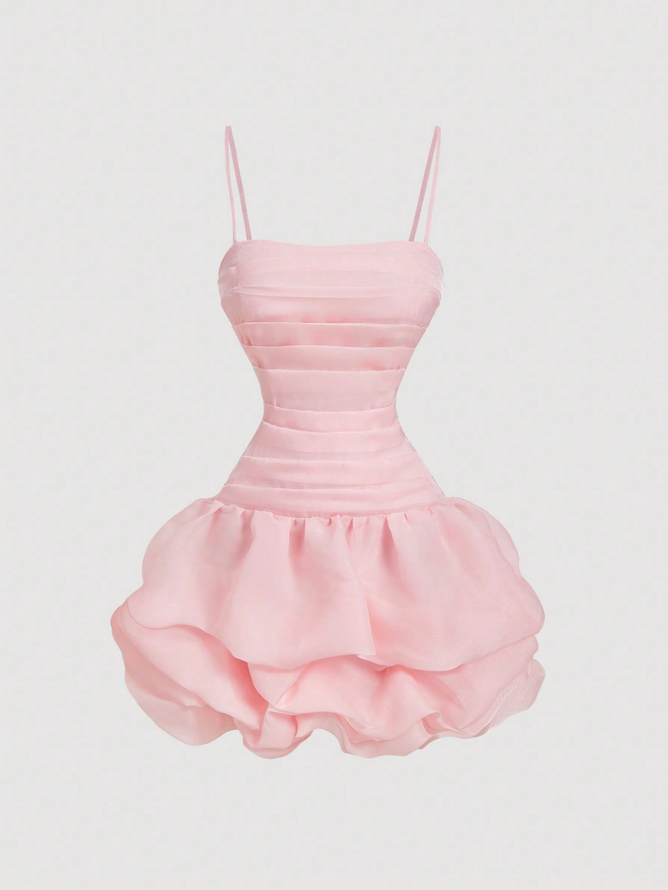 MOD Women's Soft Pink Ruched Bubble Hem Organza Mini Dress,Summer Mama Mia Party,Fitted Valentine Day Rave Festival Garden Birthday Wedding Guest Outfits