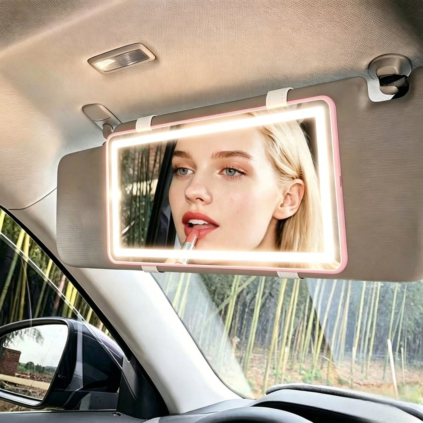 New 2026 Visor Mirror With Rechargeable LED Light, Car Vanity Mirror, Pink| 3 Light Modes & Dimmable Touch Screen, Sun Visor Vanity Mirror,Car Acessesories,Car Accessories Women,Car Decor,Car Essenti