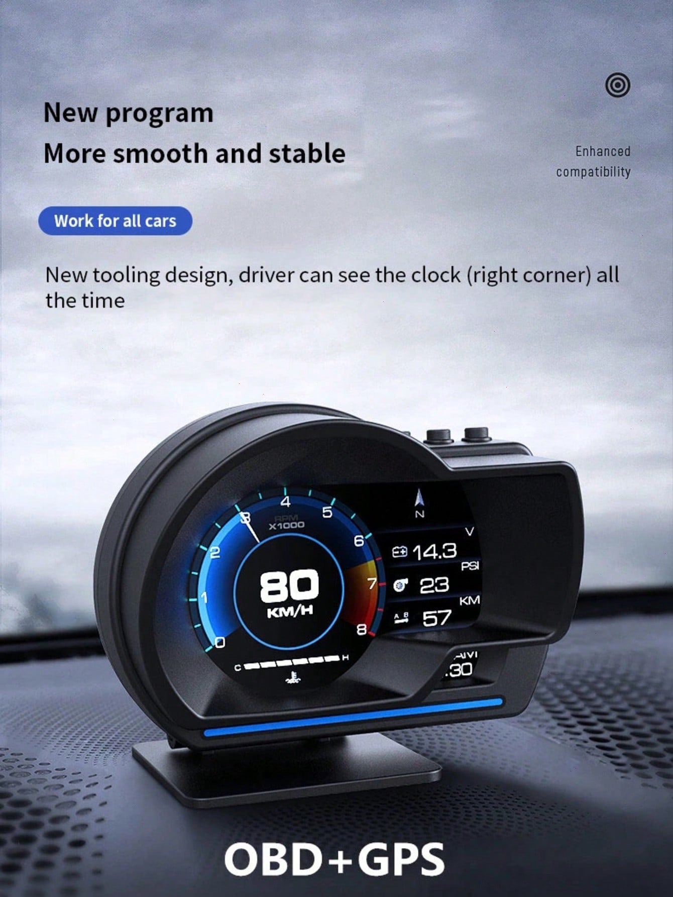 OBD + GPS HUD P24 Car OBD Head-Up Display HUD In-Car Computer Digital Speedometer, Water Temperature, Fuel Consumption, Inclinometer