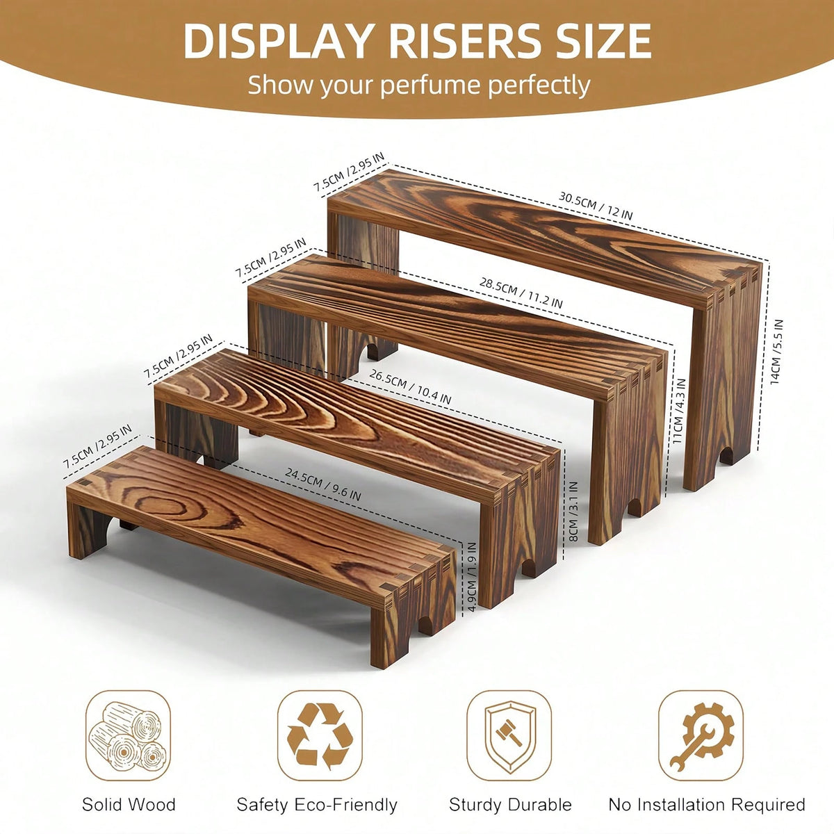 SANNAX 2 Set Large Wooden Tiered Riser Display Stands For Vendor Events, Stackable Wooden Cupcake Stand, Farmhouse Decor Wood Dessert Table Display Set, Vendor Booth Display Items, Food Display Risers