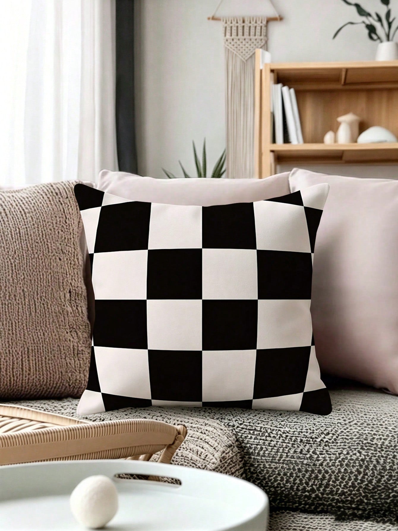 shangxia 1PC--Solid Color Large Checkered Pattern Pillow Case, Modern Minimalist Living Room Bedroom Versatile Decorative Cushion--(Pillow Insert Not Included)---(Multiple Sizes)---(No Embroidery)---(